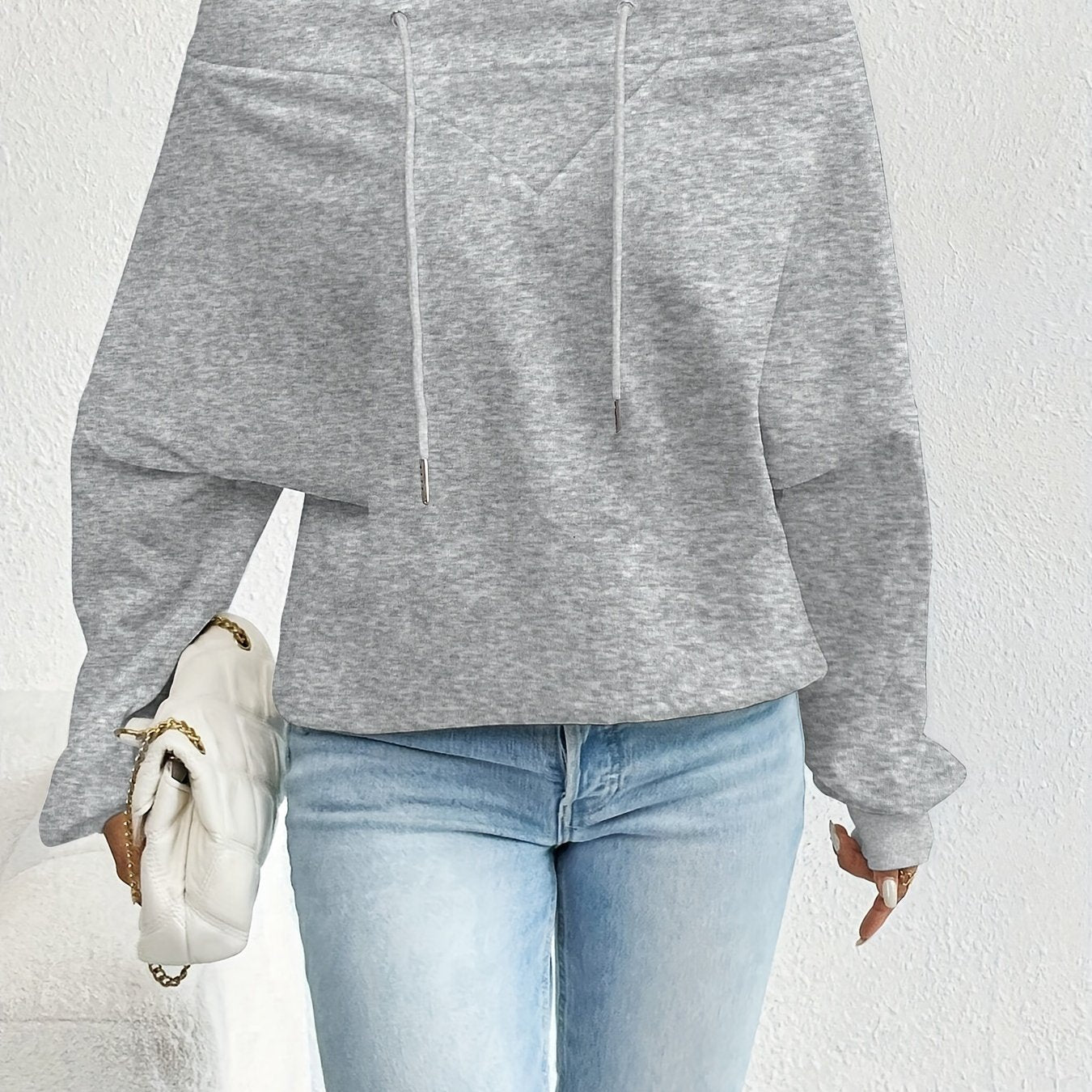 Directional Autumn And Winter New Women'S Loose Casual Commuting Off - Shoulder One - Shoulder Top with Drawstring - veyora