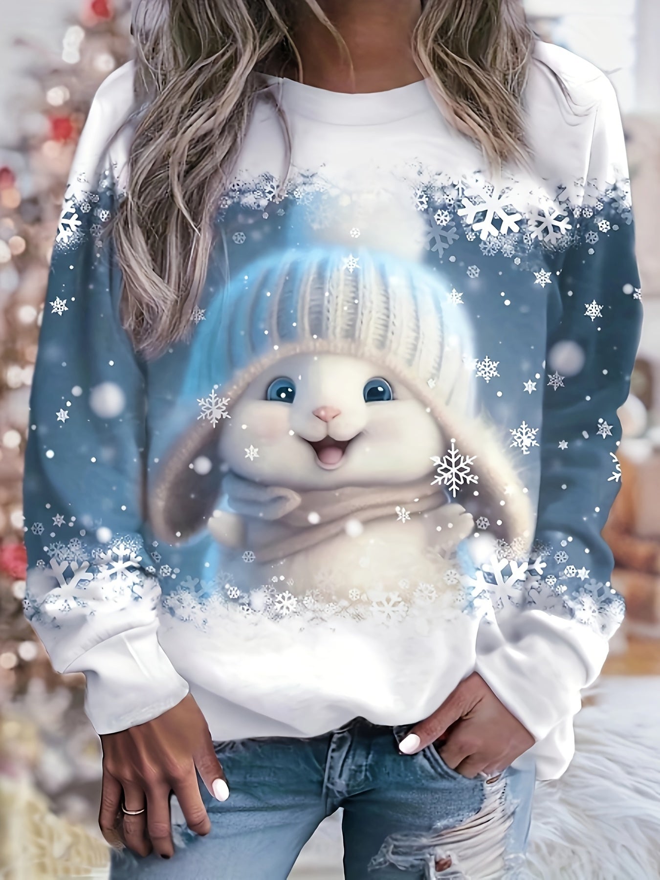 Fashionable Loose - Fitting Sweatshirt with Round Neck And Long Sleeves Featuring Christmas - Themed Prints from Europe And America - veyora