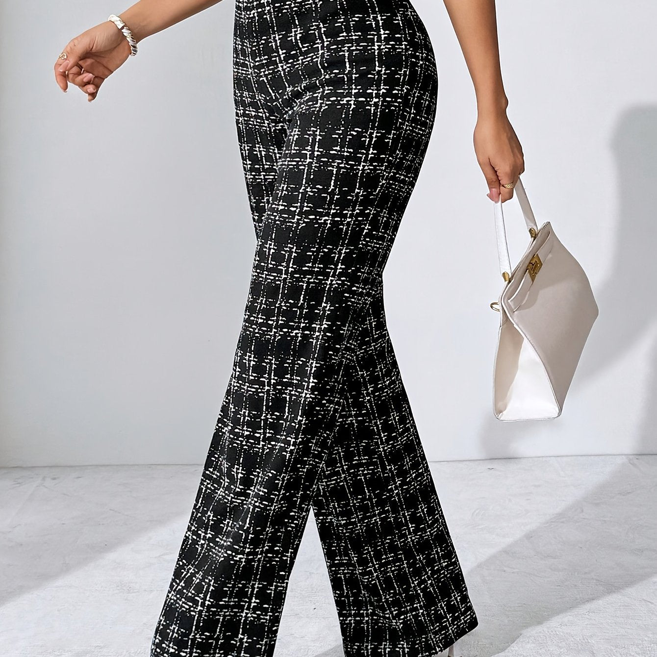 Casual Black Plaid Pattern, Suitable for Various Occasions, Straight - Leg Pants for Spring/Summer/Autumn - veyora
