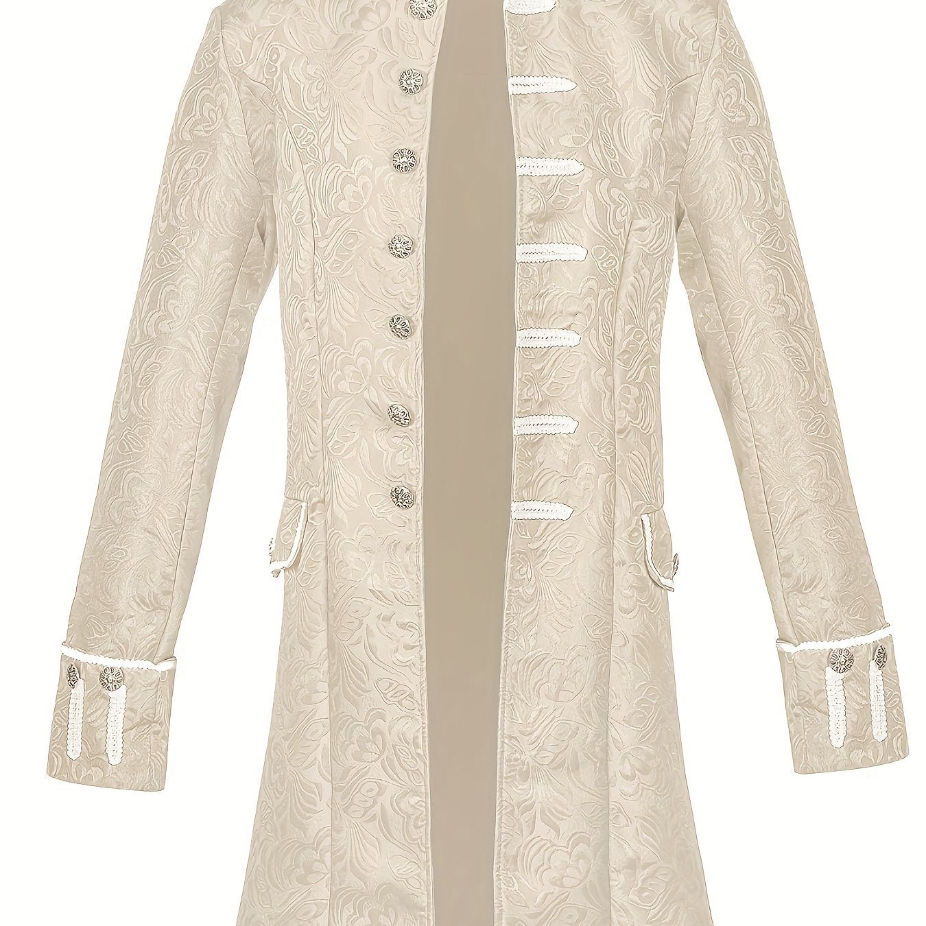 VICNAT Royal Vintage Steampunk Tailcoat Jacket - Medieval Gothic Frock Coat with Floral Jacquard Design, Button Front, Long Sleeves, Decorative Pockets for Halloween, Costume Parties, Themed Events, Cosplay Jacket Cape Collar Design Goth Accessories - veyora