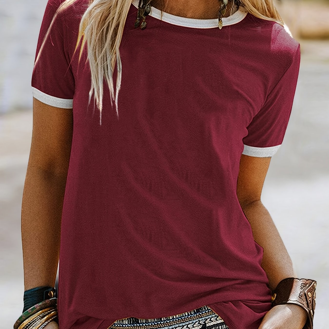 Loose Crew Neck T-shirt, Casual Simple Short Sleeve Summer T-Shirts Tops, Women's Clothing - veyora