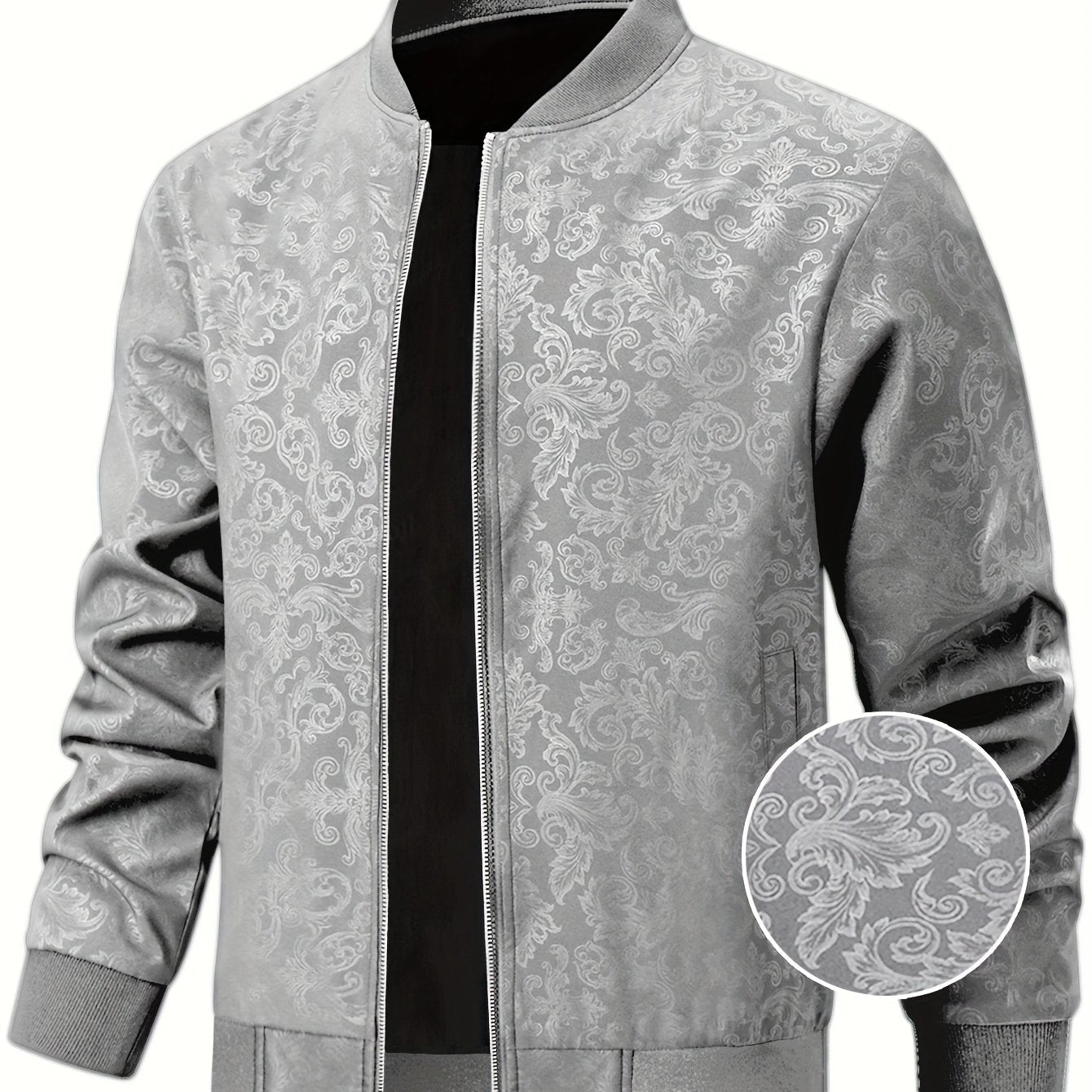 Men'S Casual Pilot Jacket | Phoenix Print Texture with Baseball Collar, 97%, 3% Spandex, Suitable for Spring and Autumn Outdoor Wear - veyora