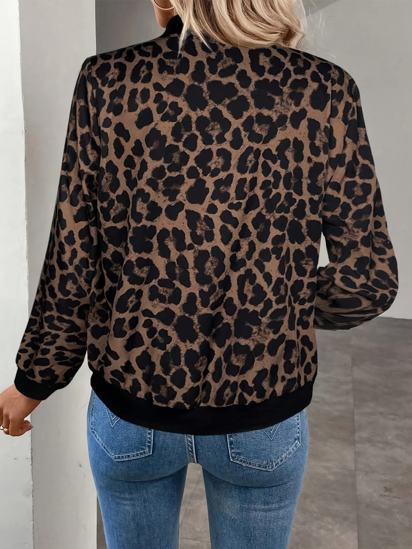 Women's New Leopard Print Ribbed Cuff Zip - Up Lightweight Casual Jacket, Fashionable and Elegant Commuter Vacation Outerwear for Daily Wear in Spring, Summer, and Autumn - veyora