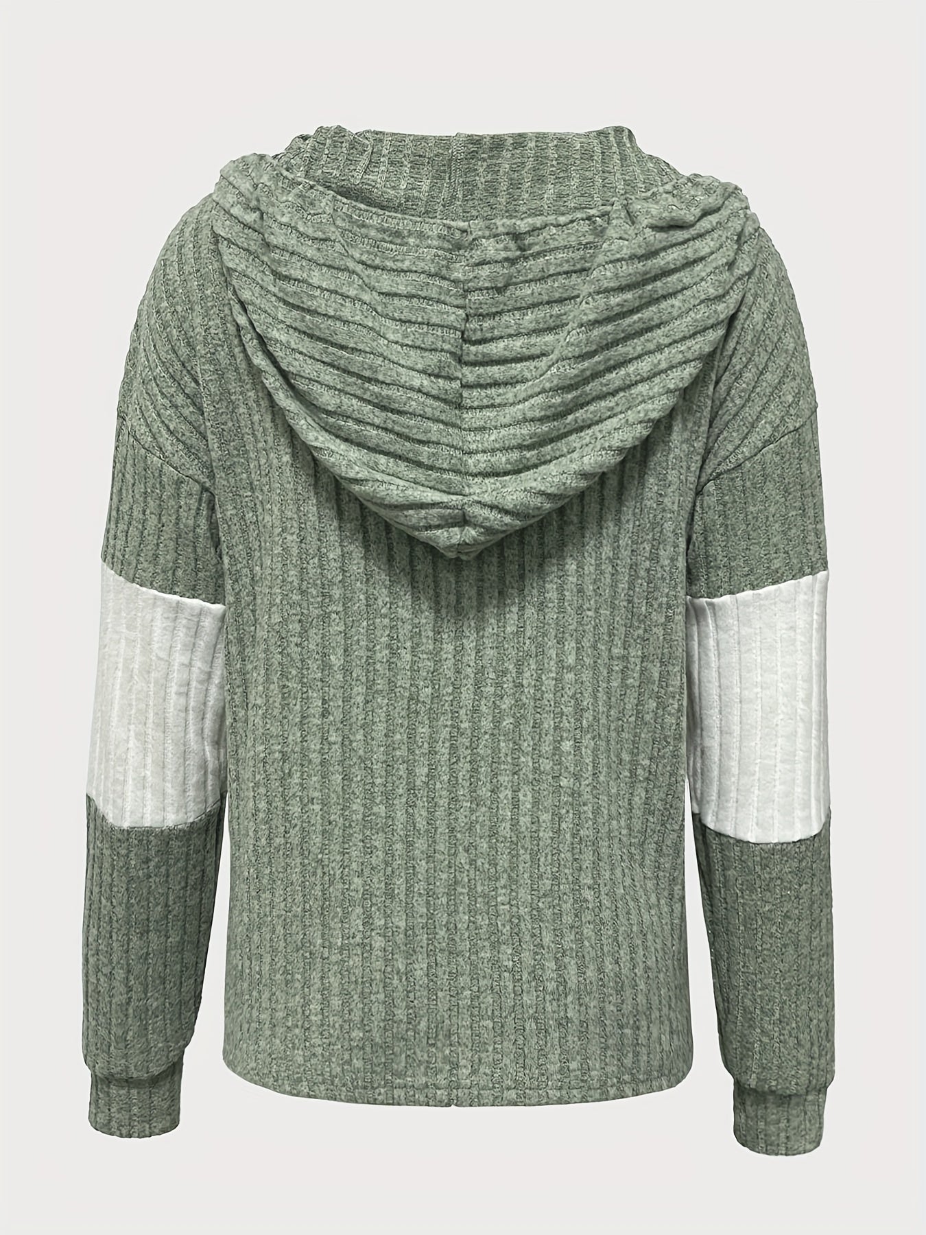 Solid Color Contrasting Hooded Pullover - veyora