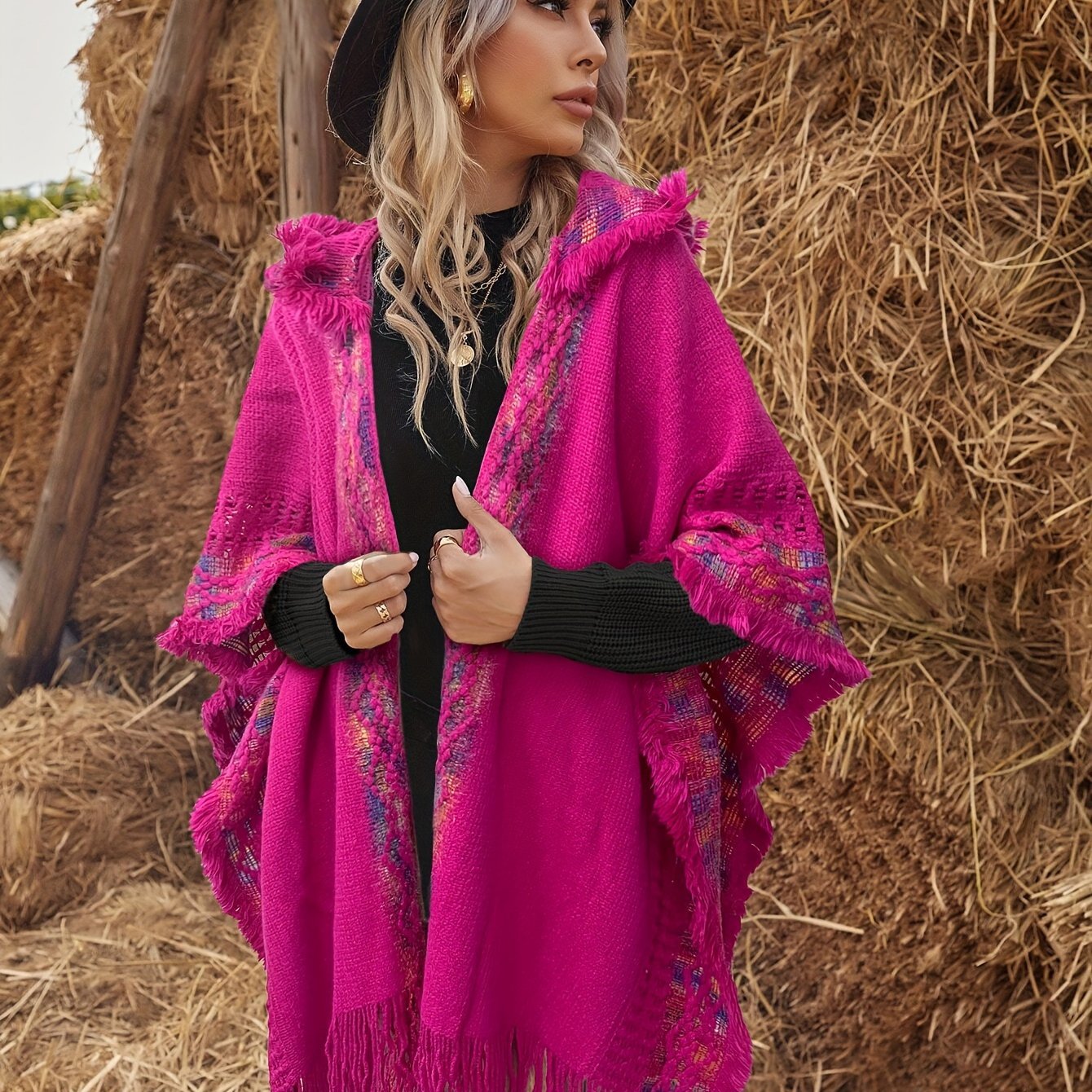 Elegant Fabric Comfortable High - Elastic Soft Hooded Yellow Fringe Cape for Chinese New Year - veyora