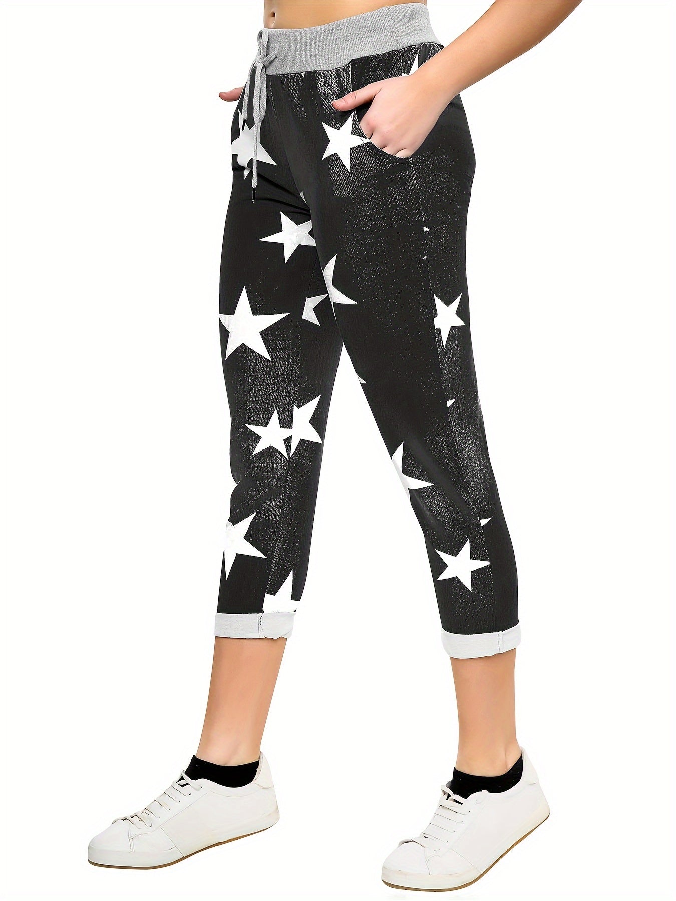 Floral Print Drawstring Capri Pants - veyora