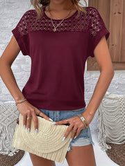 Vacation - style Lace Off - shoulder Batwing Short - sleeve T-shirt - veyora