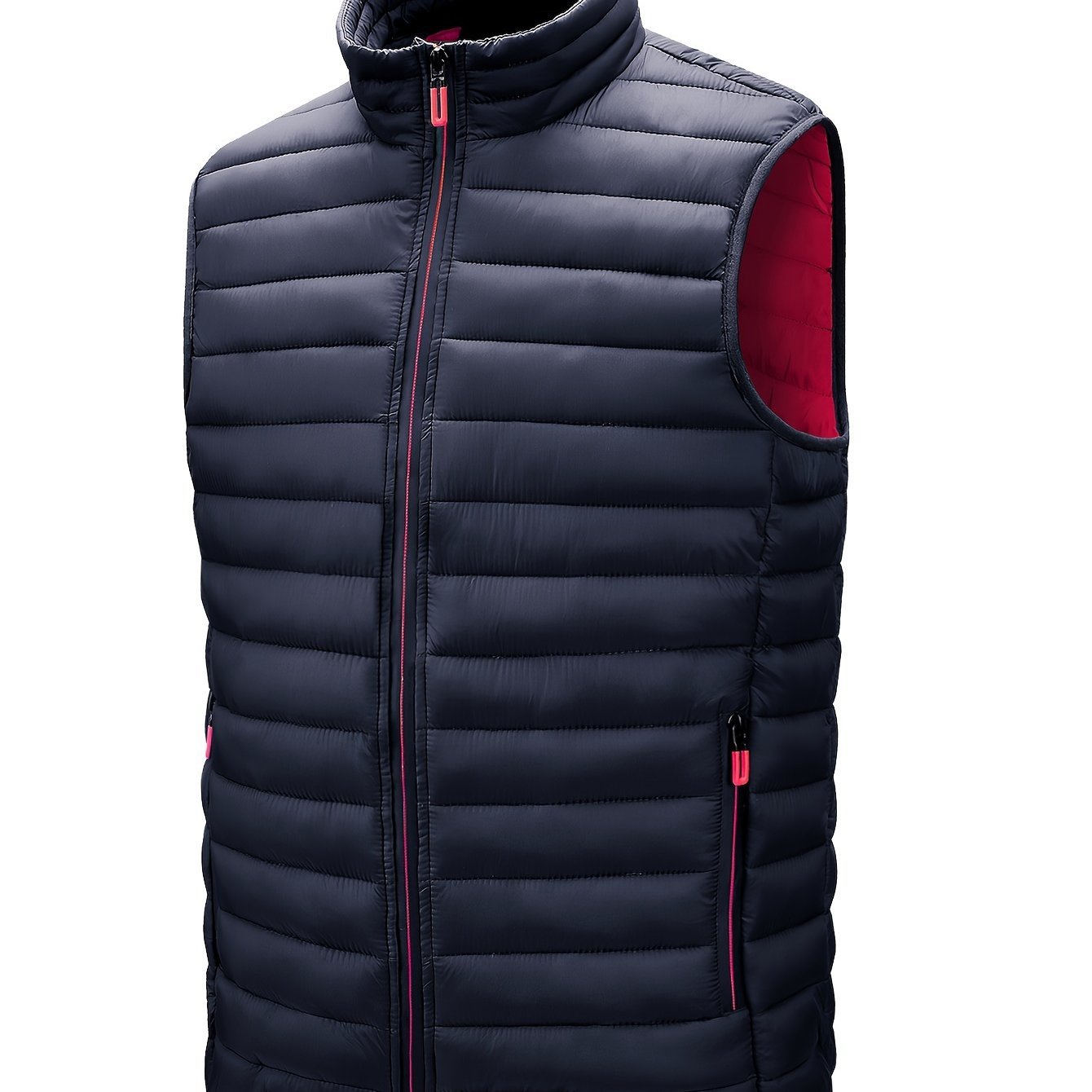 Men'S Lightweight Vest, Autumn And Winter Outerwear, Solid Color Casual Zip - Up with Stand Collar And Pockets - veyora
