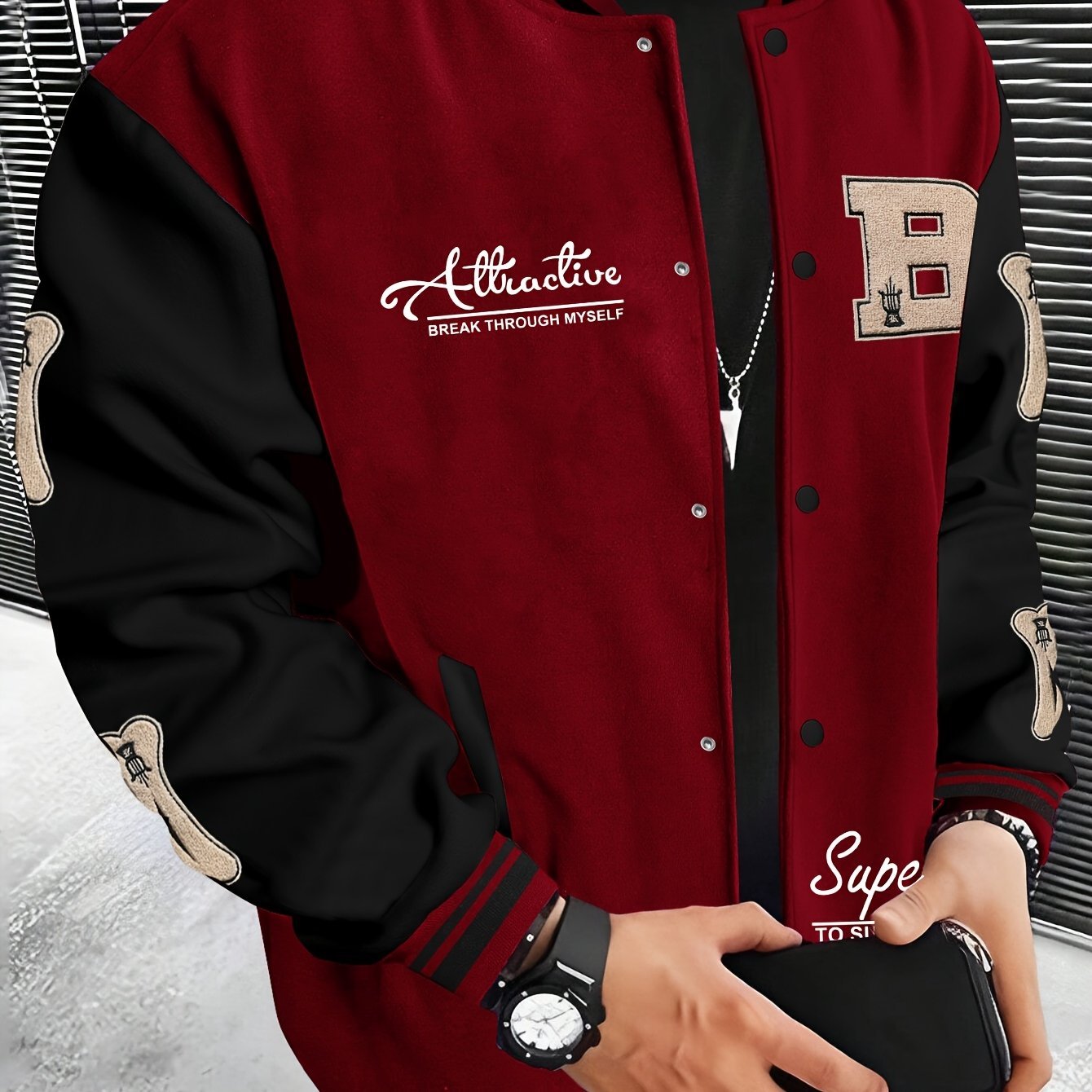 Men's Letter B Casual Street Multi - Pattern Jacket - veyora