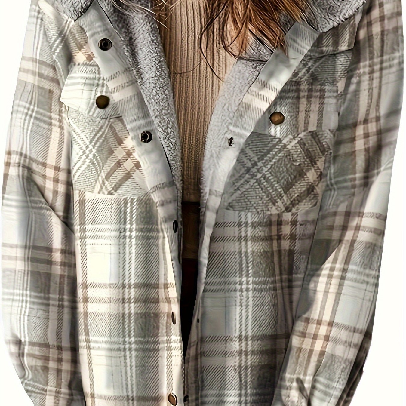 Autumn/Winter Women's Plaid Long - Sleeve Hooded Warm Jacket - veyora