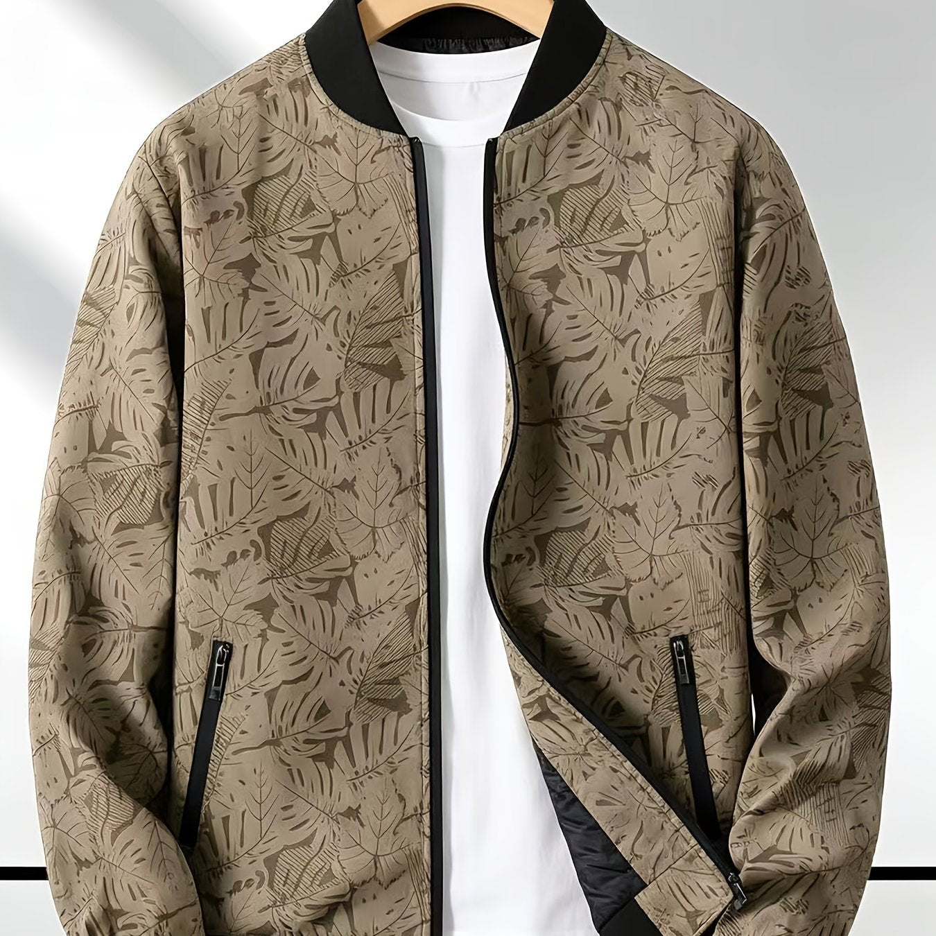 Men'S Fashion Print Casual Sports Jacket with Baseball Collar, Long Sleeve, Pocket, All - Over Print, Non - Stretch, Regular Fit, Zipper Closure, Conventional Contour, Lining, Weekend Casual Wear - veyora