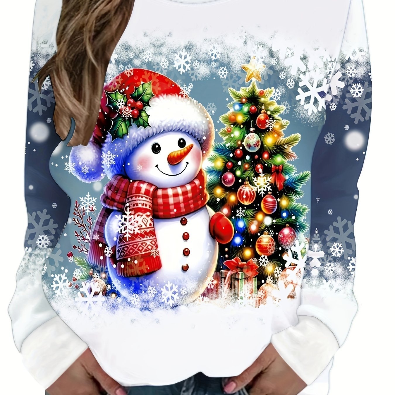 Fashionable Loose - Fitting Sweatshirt with Round Neck And Long Sleeves Featuring Christmas - Themed Prints from Europe And America - veyora