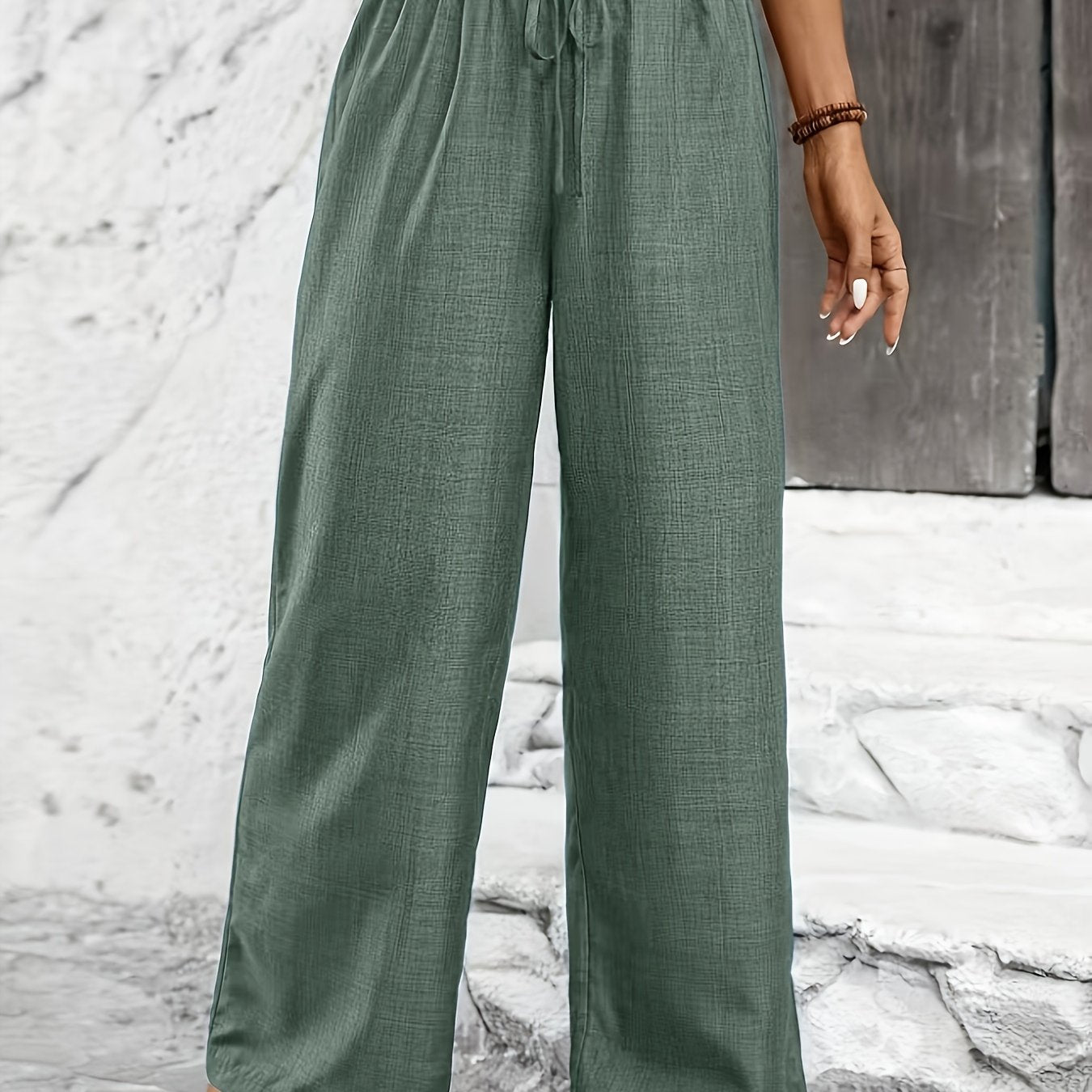 Premium Solid Color Twisted Knot Casual Straight - Leg Pants - veyora