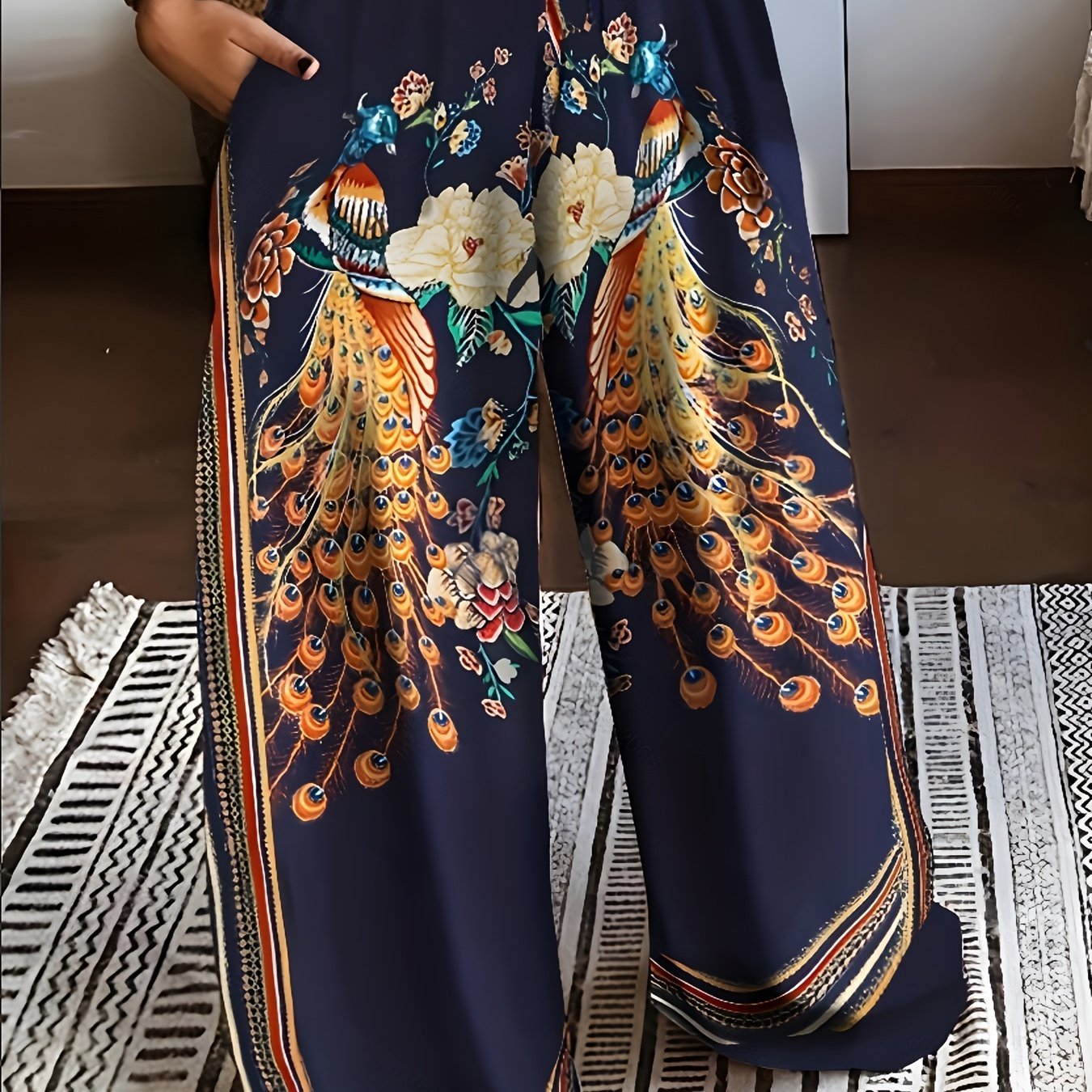 2023 Fashion Peacock Single - Sided Brushed Printed Long Pants - veyora