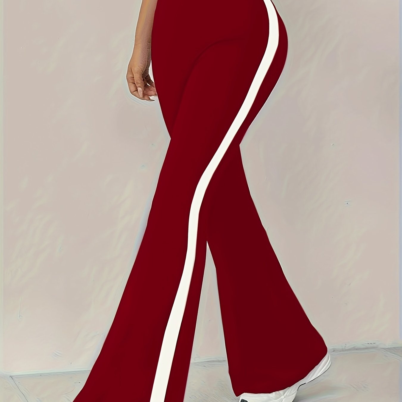 High - Waist Black Flare Pants with White Side Stripes | and Leg - Lengthening, Casual Style, Suitable for All Seasons - veyora
