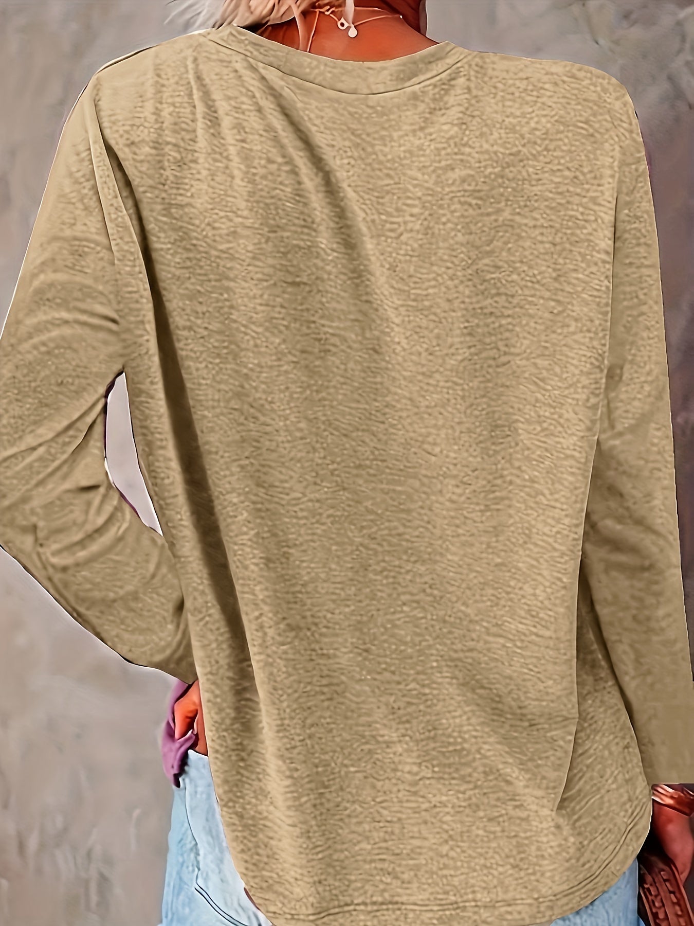 Christmas Spring/Autumn New Arrival Positioning Print Crew Neck Long Sleeve Loose Fit Base Layer T-Shirt, Machine Washable - Suitable for Spring/Autumn Daily Wear and Home Use - veyora
