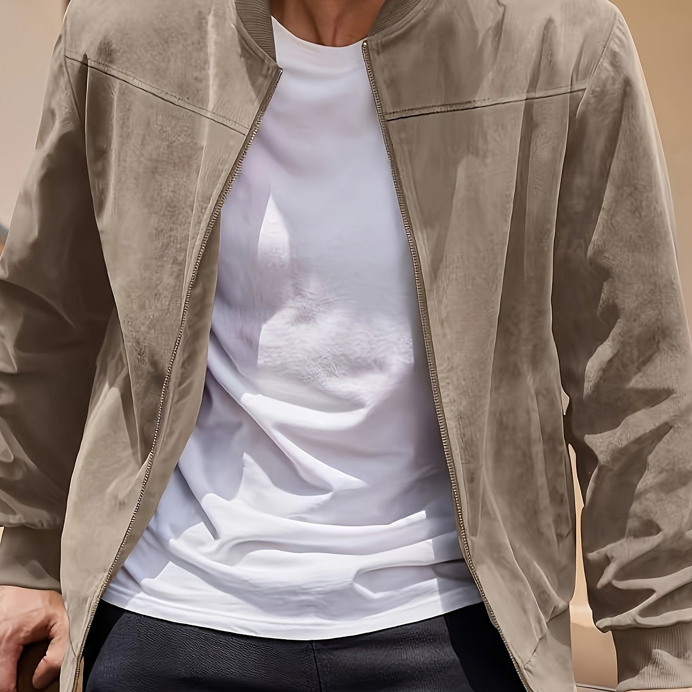 Men's Casual Retro - Inspired Lightweight Zip - Up Jacket - Solid Color, Machine Washable with Baseball Collar - veyora