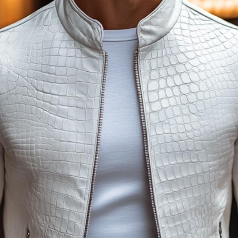 Stylish Stone Pattern Stand Collar Zipper Jacket - veyora