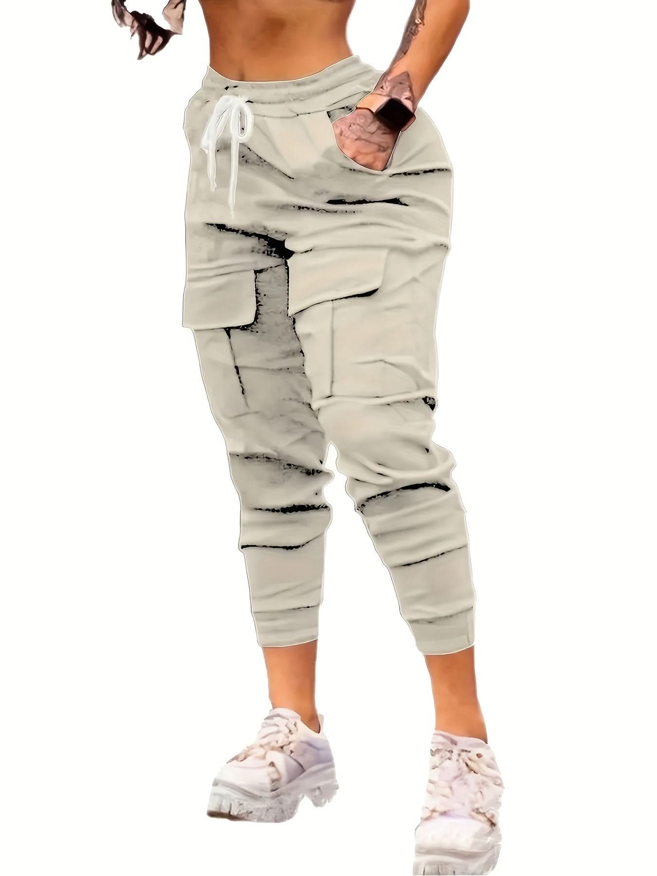 Flap Pockets Jogger Pants, Casual Drawstring Cargo Pants For Every Day, Women's Clothing - veyora