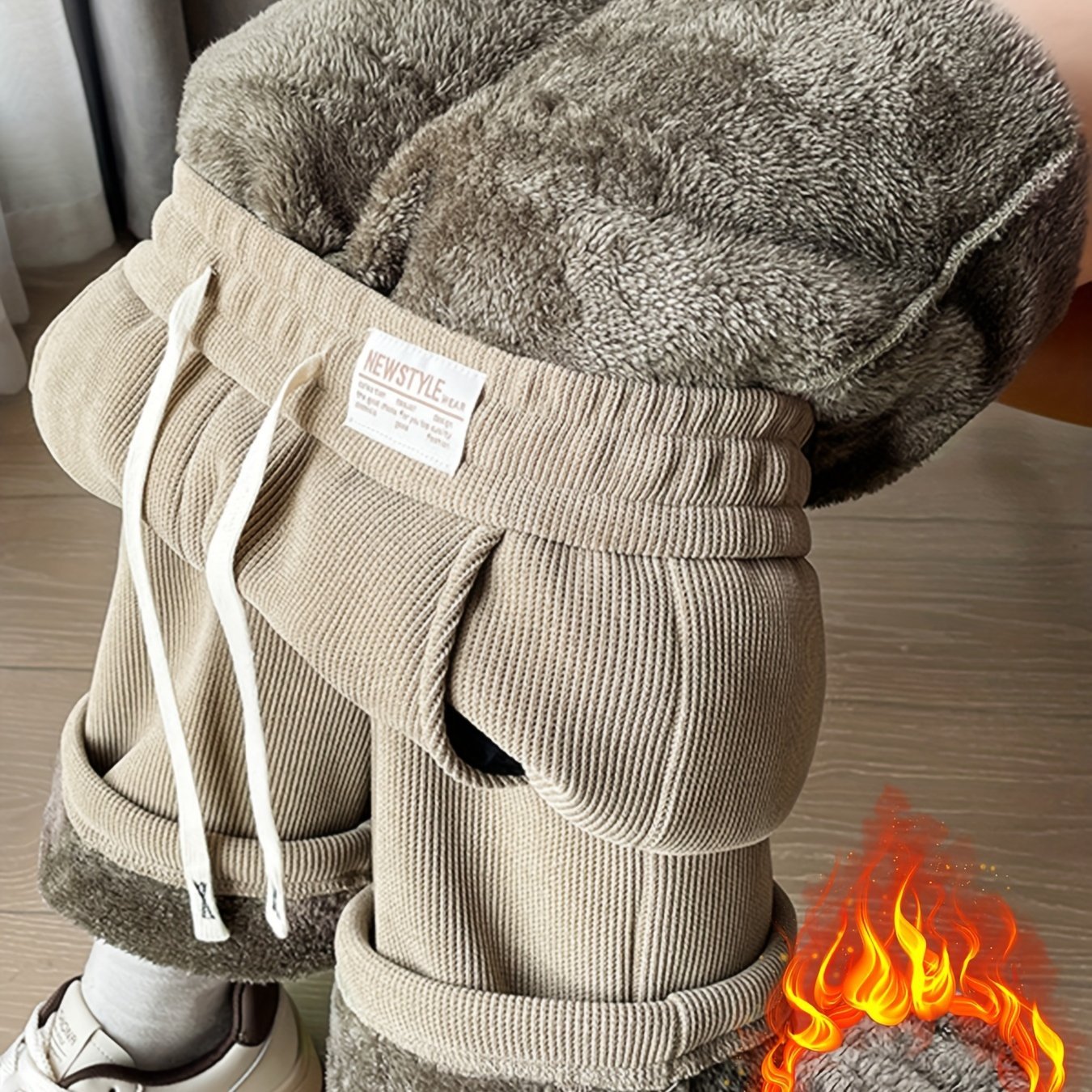 Women's Wide - Leg Winter Pants with Cord Skirt - Thickened Warmth Suitable for Cold Weather, Elegant Loose - Fit Full - Length Trousers, All - Season Casual & Dressy Wear (No Belt Required) - veyora