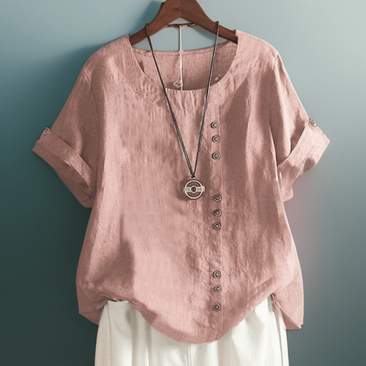 Zoe™ - Comfortable Button Detail T-Shirt - veyora