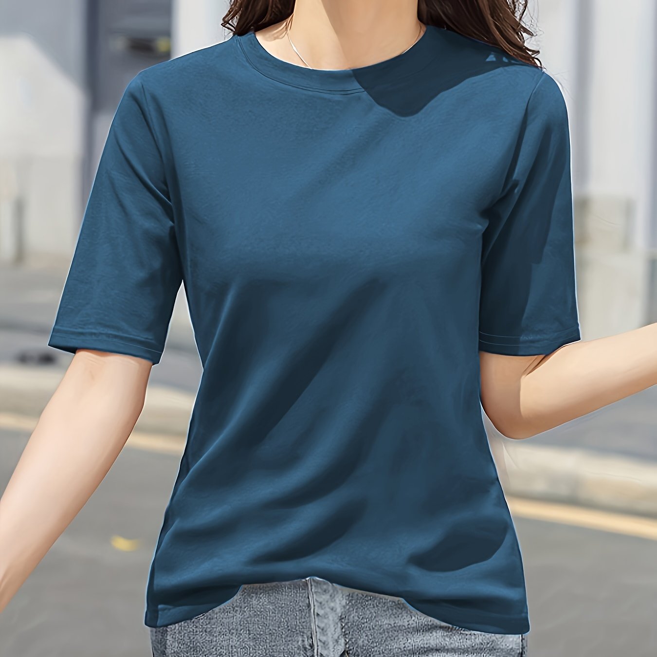 Women'S Elegant Solid Color T-Shirt - Soft Pink Crew Neck Short Sleeve Top, Perfect for Summer Fashion, Everyday Tshirt | Versatile Top | Comfortable Fit - veyora