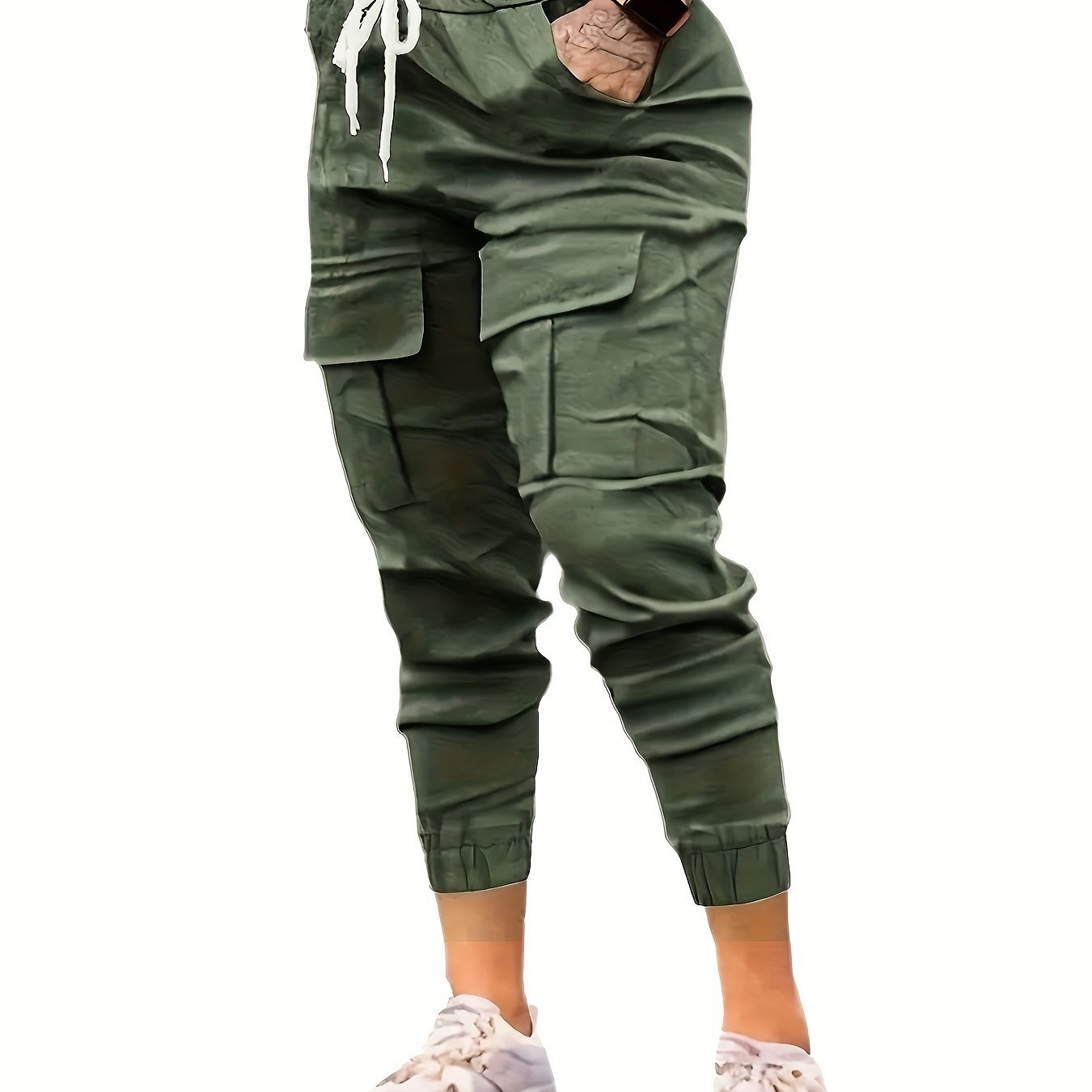 Flap Pockets Jogger Pants, Casual Drawstring Cargo Pants For Every Day, Women's Clothing - veyora