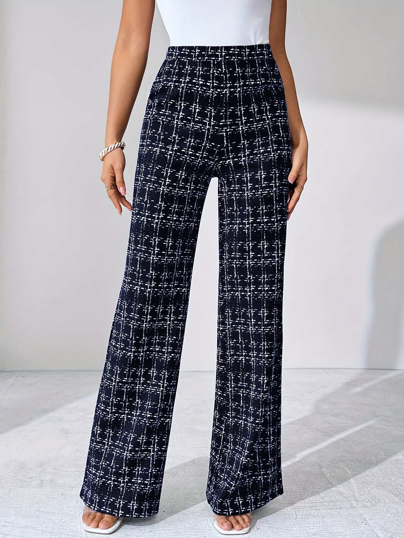 Casual Black Plaid Pattern, Suitable for Various Occasions, Straight - Leg Pants for Spring/Summer/Autumn - veyora