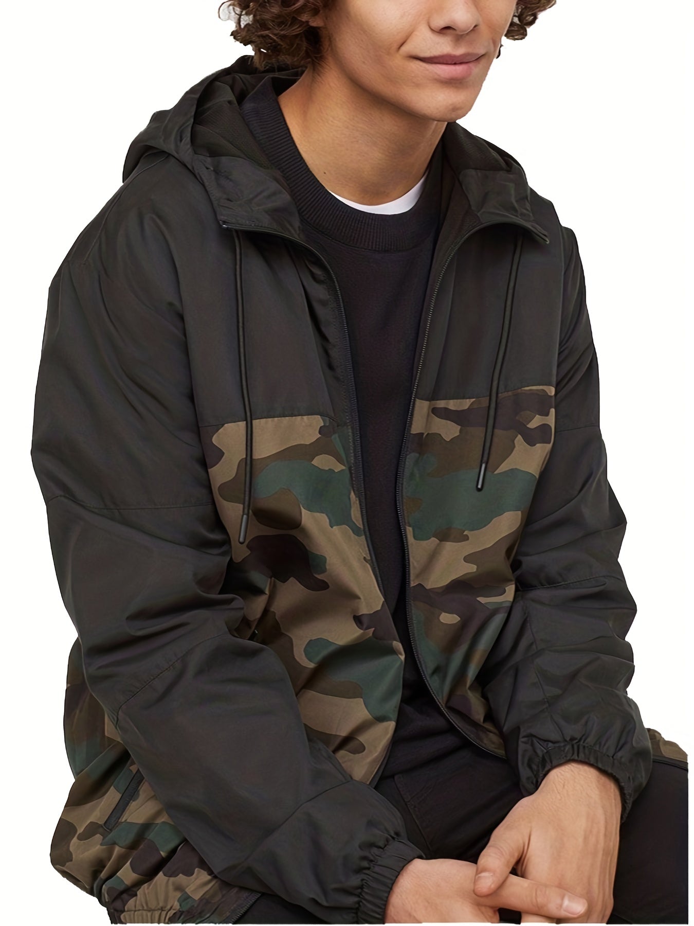 Men's Camouflage Spring/Autumn Jacket, European/American Style, Sporty Loose Fit, Mesh Breathable, Color Block Contrast Design - veyora