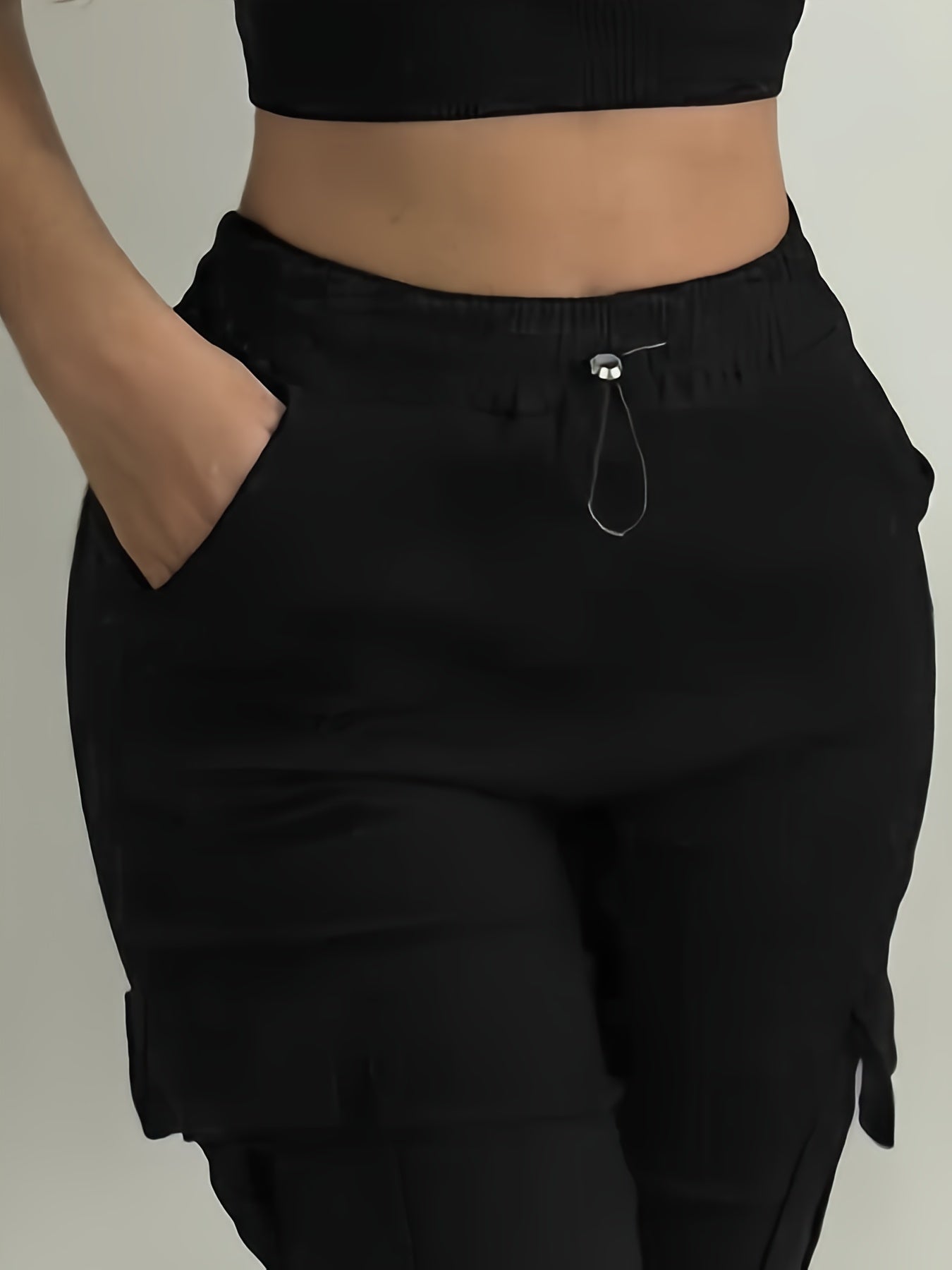 Women'S Elastic Waist Casual Pants with Multiple Pockets, Cropped Solid Color Sweatpants, Cycling Pants, And Cargo Pants - veyora