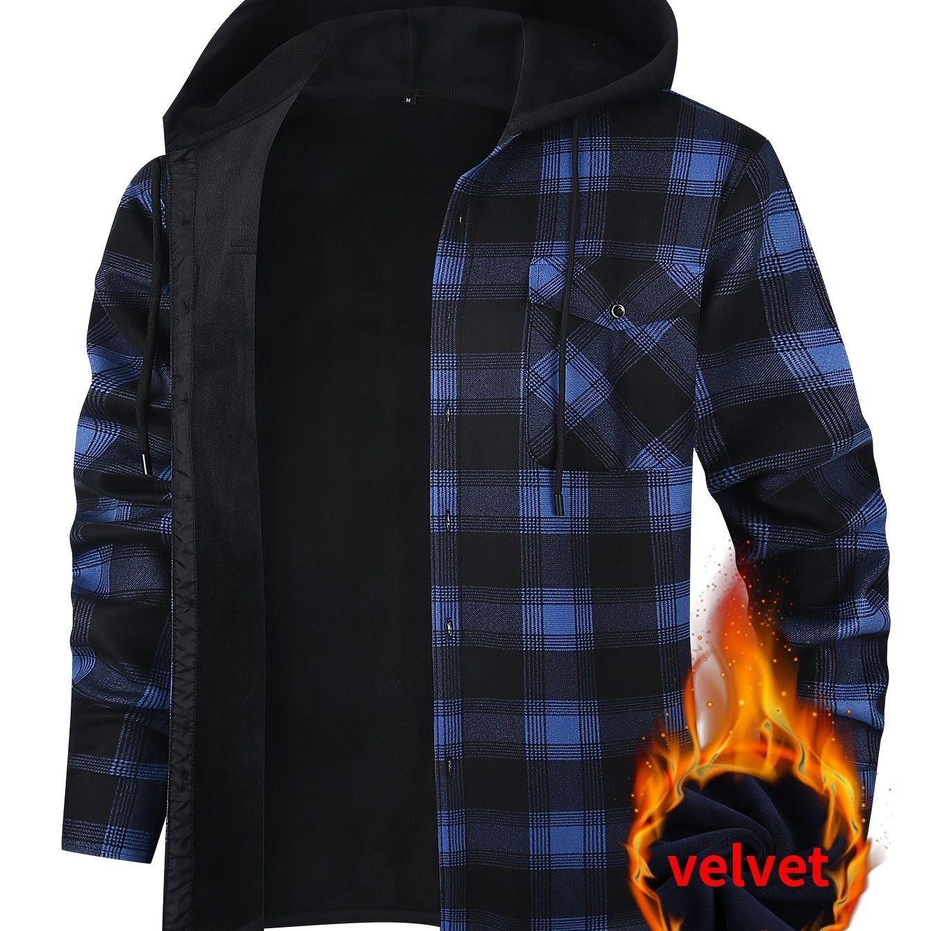 Men'S Durable Flannel Jacket - Insulated Hooded Coat with Front Pockets, Blue And Black Plaid Work Jacket for Logging, Winter Outdoor Work, Construction - Cold Weather Outerwear by ESEA, Winter Jackets - veyora