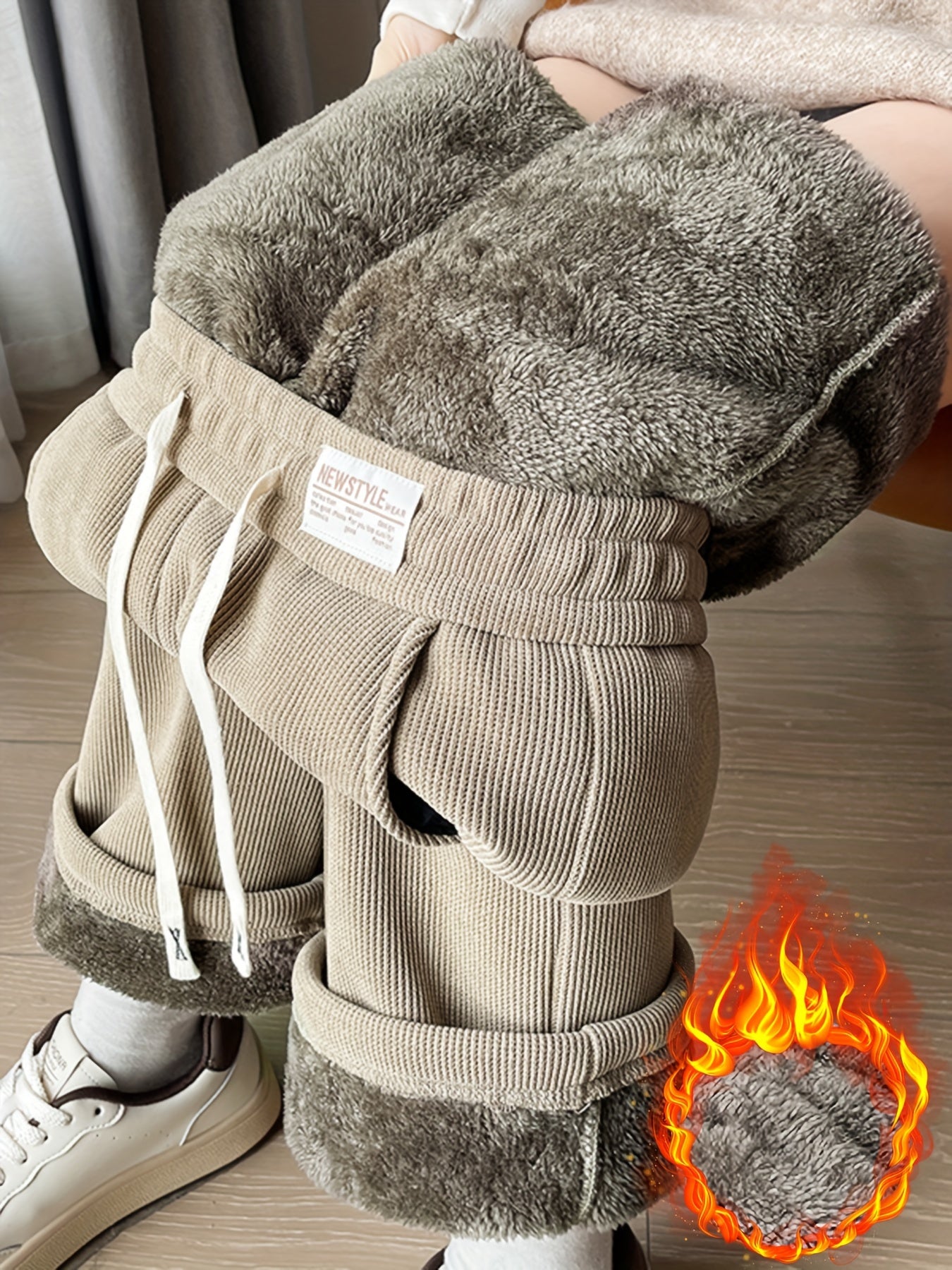 Women's Wide - Leg Winter Pants with Cord Skirt - Thickened Warmth Suitable for Cold Weather, Elegant Loose - Fit Full - Length Trousers, All - Season Casual & Dressy Wear (No Belt Required) - veyora