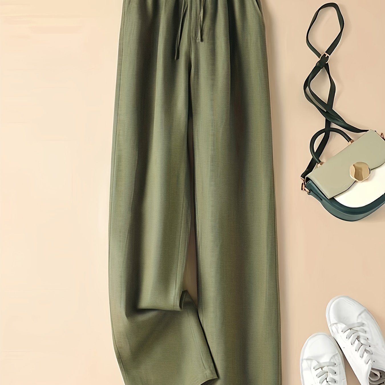 Vintage - style Loose - fitting Thin - linen Wide - leg Pants for Women, Versatile with Elastic High Waist and Drawstring,, Artistic, Casual, Straight - leg Trousers - veyora