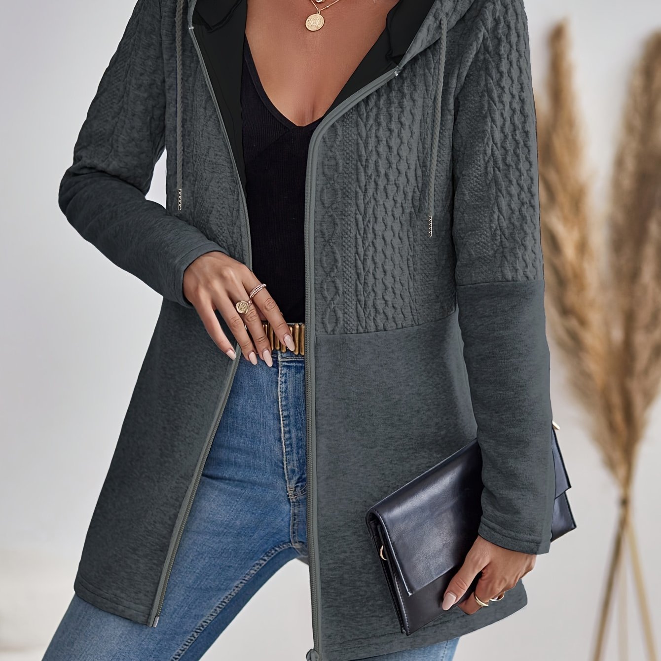 Stylish Casual Women's Gray Hooded Cardigan - veyora