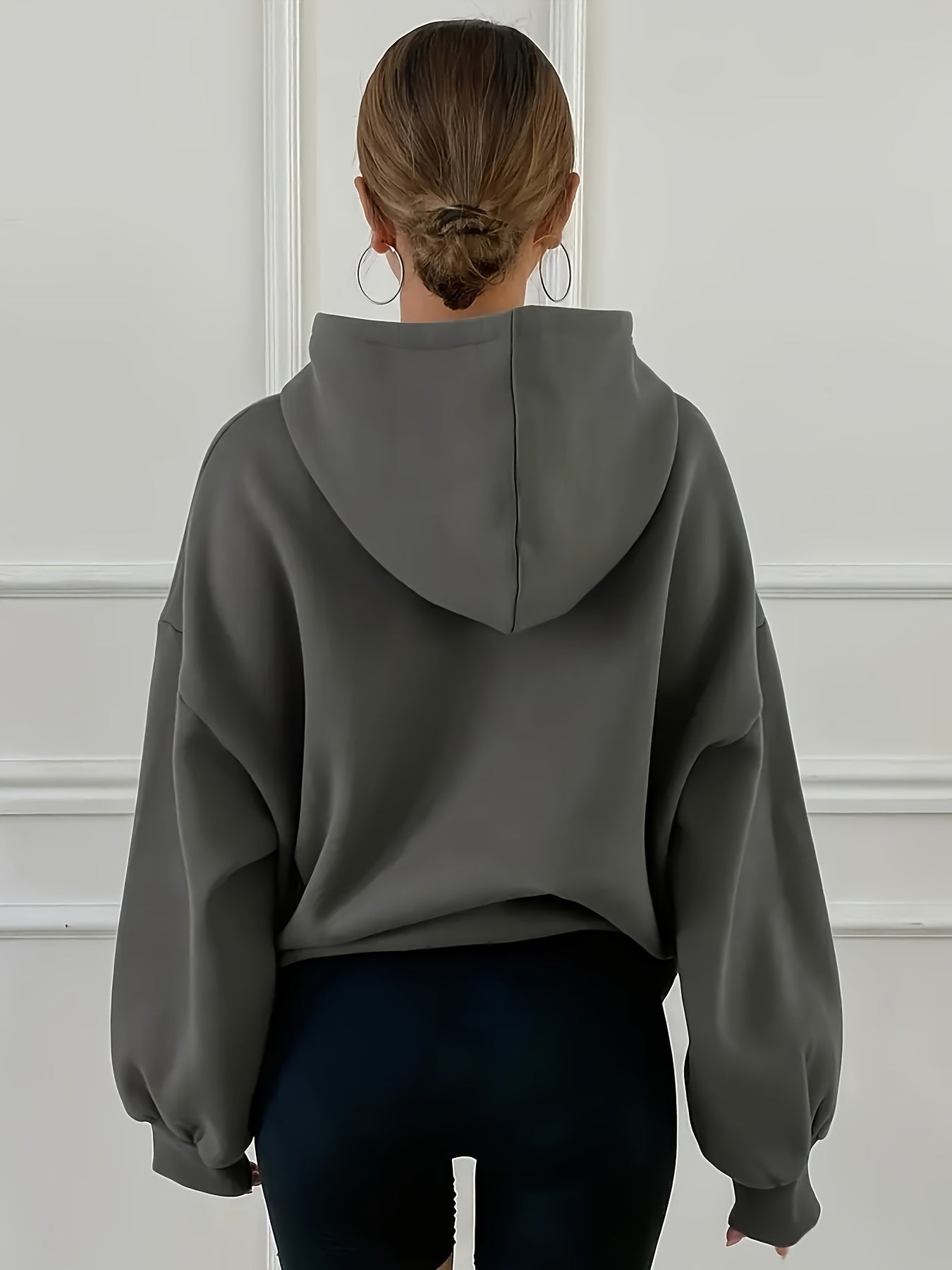 Women'S Casual Loose Hooded Sweatshirt - Autumn And Winter Comfortable Fleece Lined Pullover, Solid Color Loose Fit - veyora