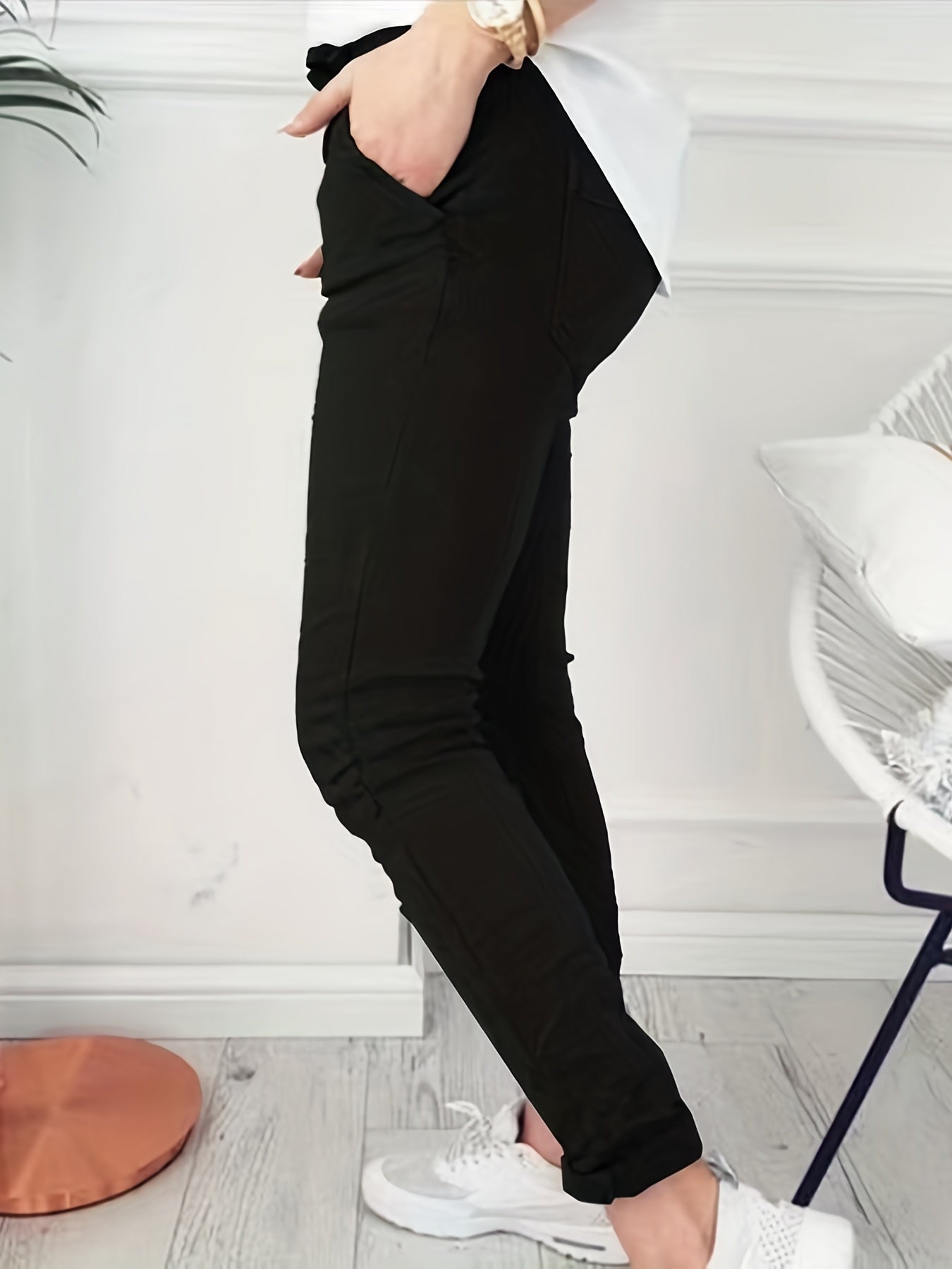 Women'S Fashion Casual Drawstring Skinny Pants | Elastic, Long Length, Solid Color for Spring/Fall - veyora