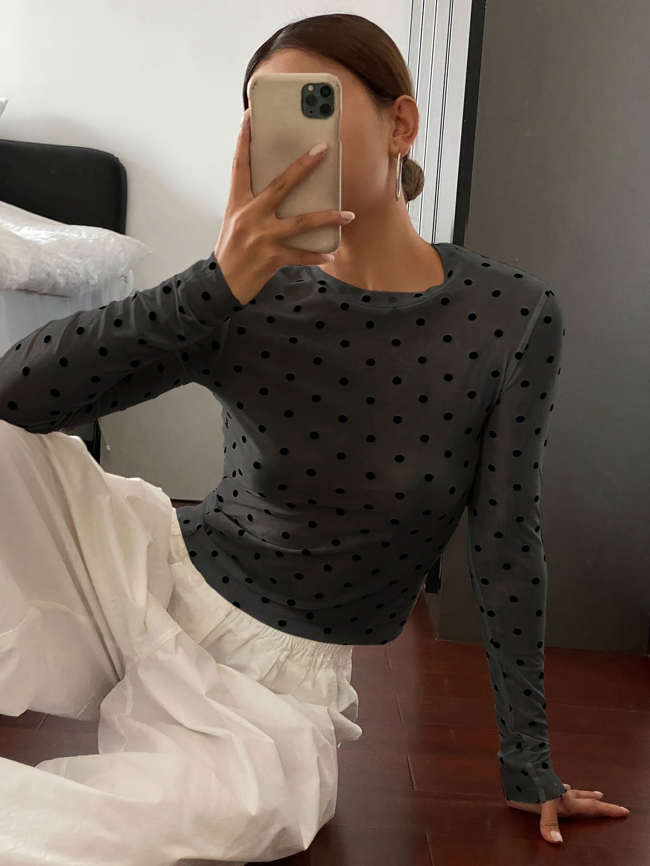 Women'S Mesh Polka Dot Velour T-Shirt - veyora