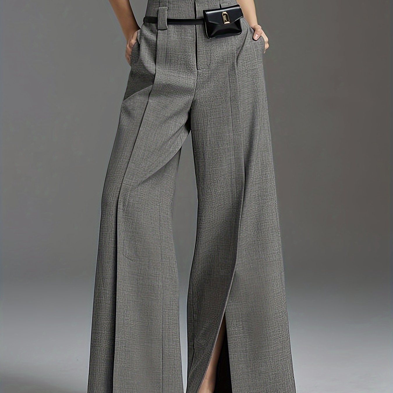 New Elegant Front - Slit Trousers for Women in Spring, Summer, And Autumn, Featuring a Beltless Waist Bag, Made from Slightly Stretchy And Breathable Fabric, Comfortable And Versatile Suit Pants Suitable for Commuting And Outings - veyora