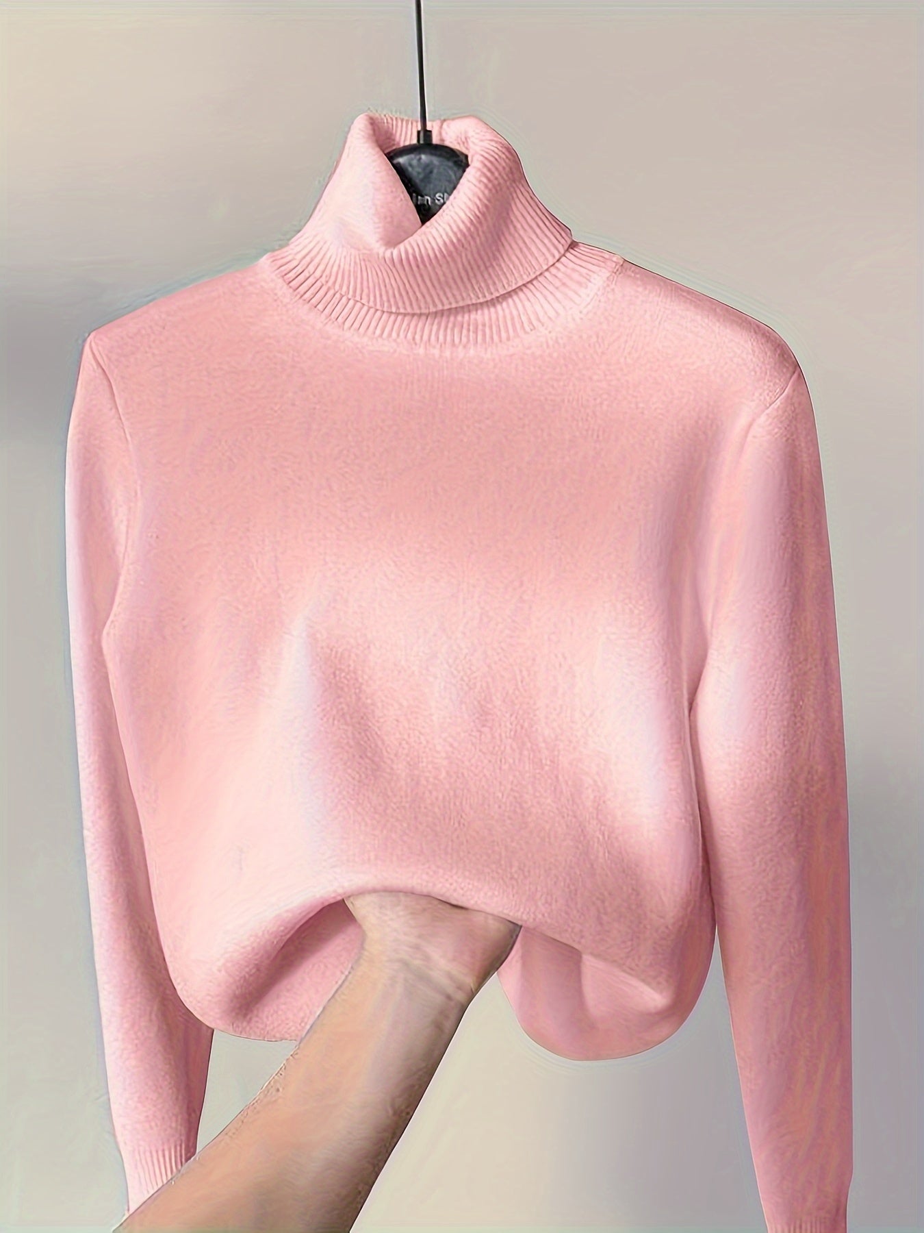 Long Sleeve Solid Turtle Neck Pullover Sweater, Casual Thermal Sweater For Fall & Winter, Women's Clothing