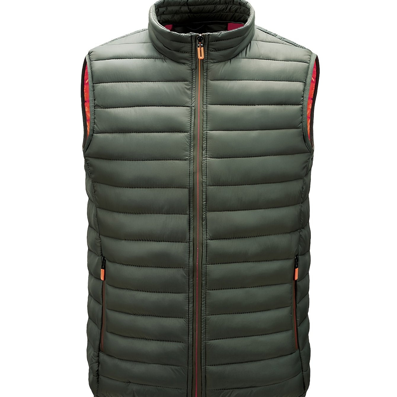 Men'S Lightweight Vest, Autumn And Winter Outerwear, Solid Color Casual Zip - Up with Stand Collar And Pockets - veyora
