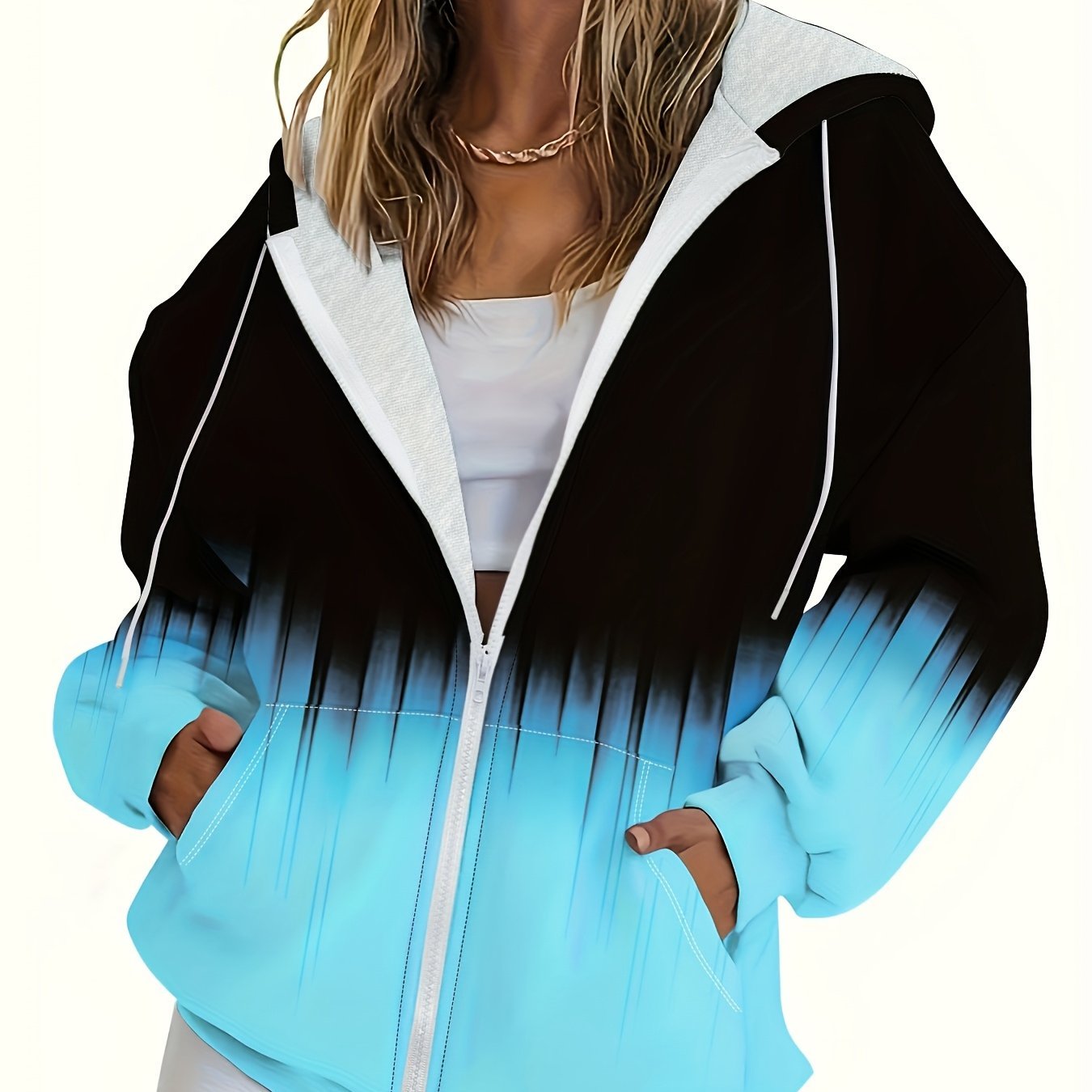 Women's fashion sweatshirt loose zip open front casual top Women's hoodie - veyora