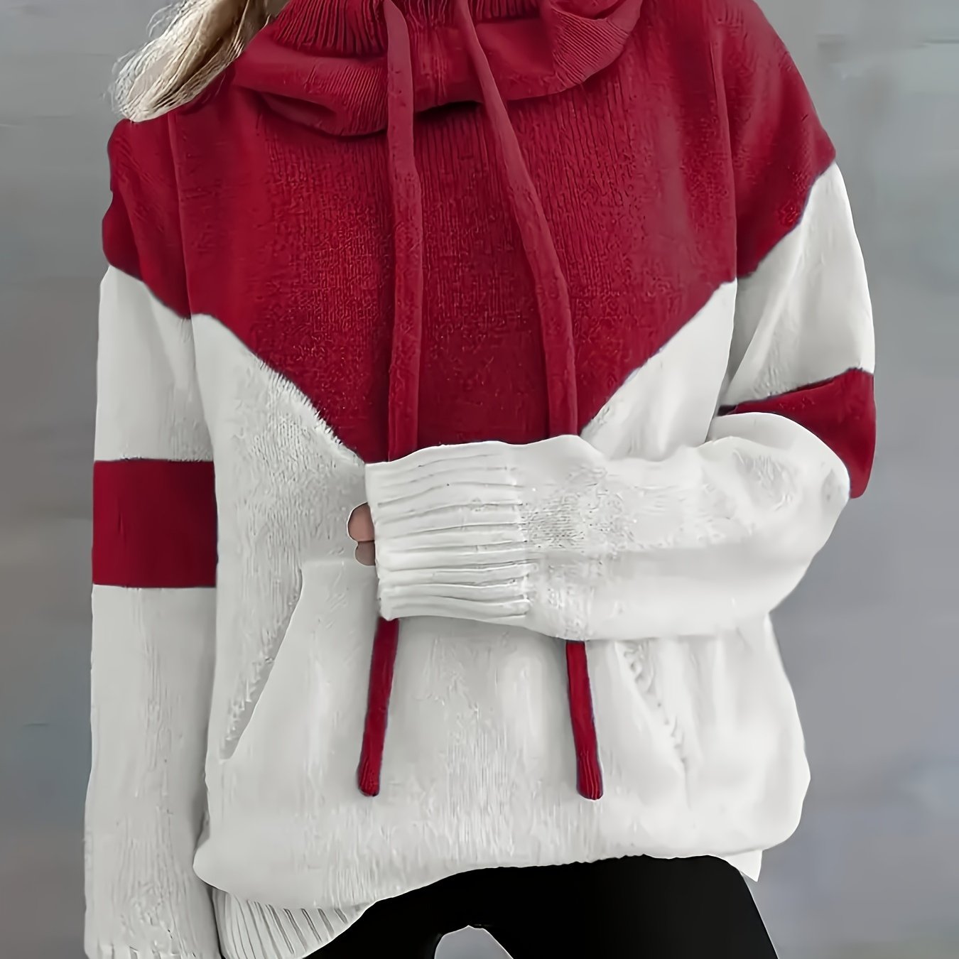New Trendy Women'S Clothing Featuring Stylish And Elegant Designs, Including a Casual Patchwork Hoodie with Drawstring Pockets And a Color - Blocking Style for Warmth - veyora