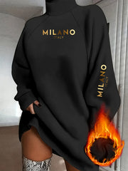 Women'S Elegant High - Neck Pullover Sweater, Autumn And Winter Casual Fashion Sweatshirt, Printed with a MLANO Print, Comfortable Fabric, Loose Fit, Long - Sleeved Dress Top - veyora