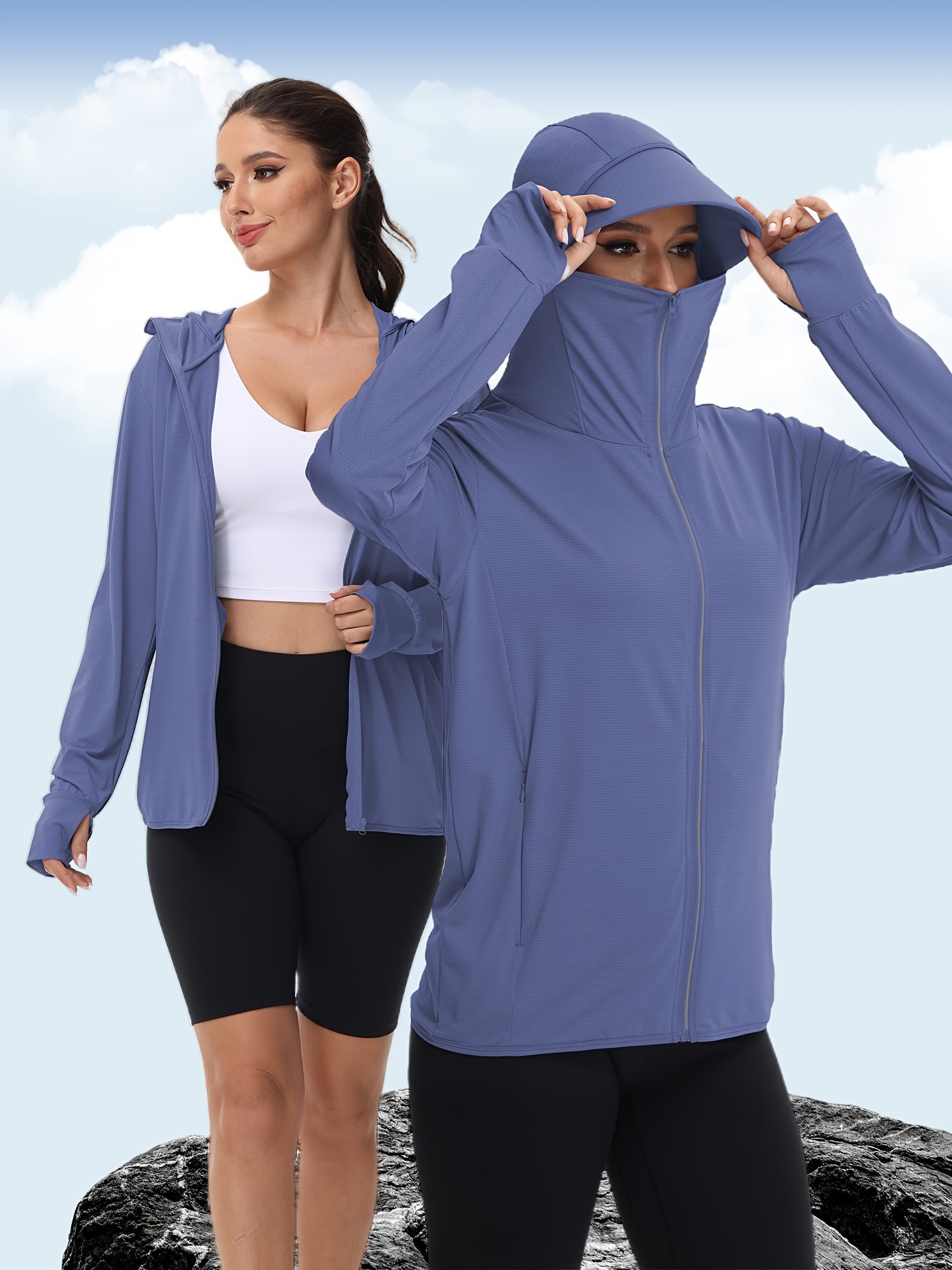[Lightweight Women's Jacket] Lightweight Women's Jacket | Breathable Micro Porous Face Mask - Integrated Head And Neck Cover for Multi-Angle - Fashionable Outdoor Wear with Hidden Hair Hole