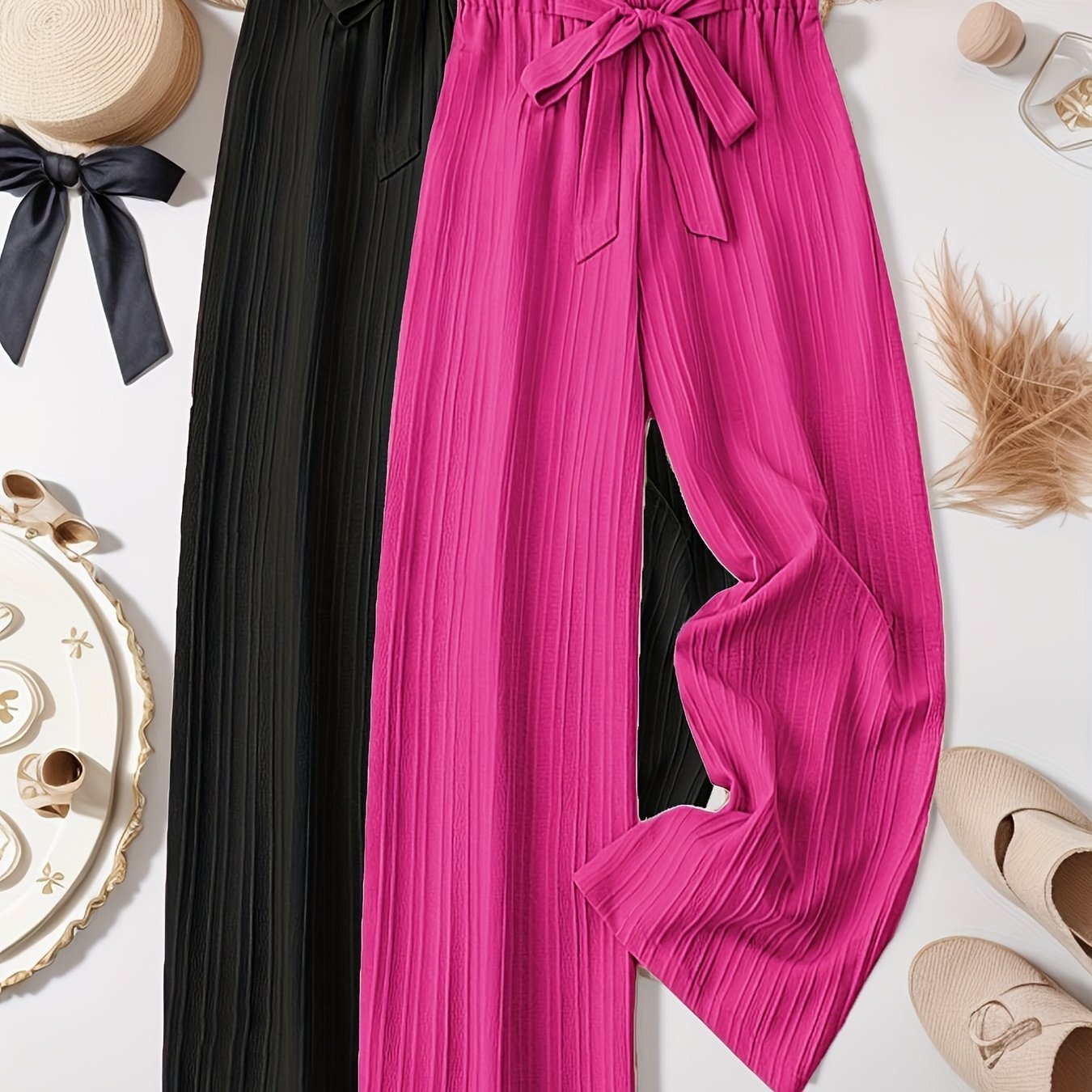 Two - Piece Women'S Clothing Loose Pleated Texture Trousers - veyora