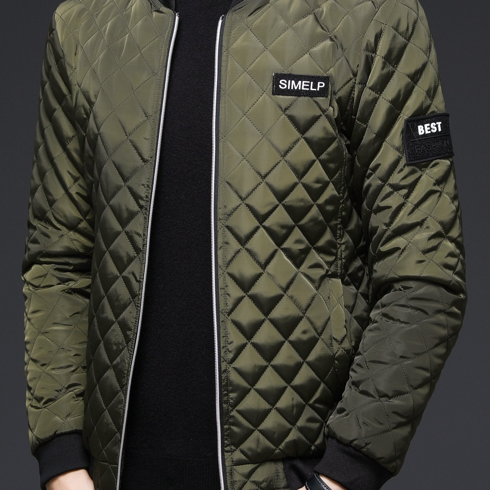 Men's Casual Quilted Zip Up Jacket, Chic Baseball Collar Jacket for Fall Winter - veyora