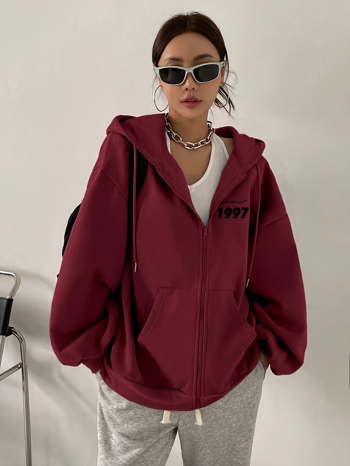 Women's Loose Zip - Up Sweatshirt Jacket, Spring/Autumn/Winter 2025 New Style, European and American Hooded Slim - Fit Cardigan Top - veyora