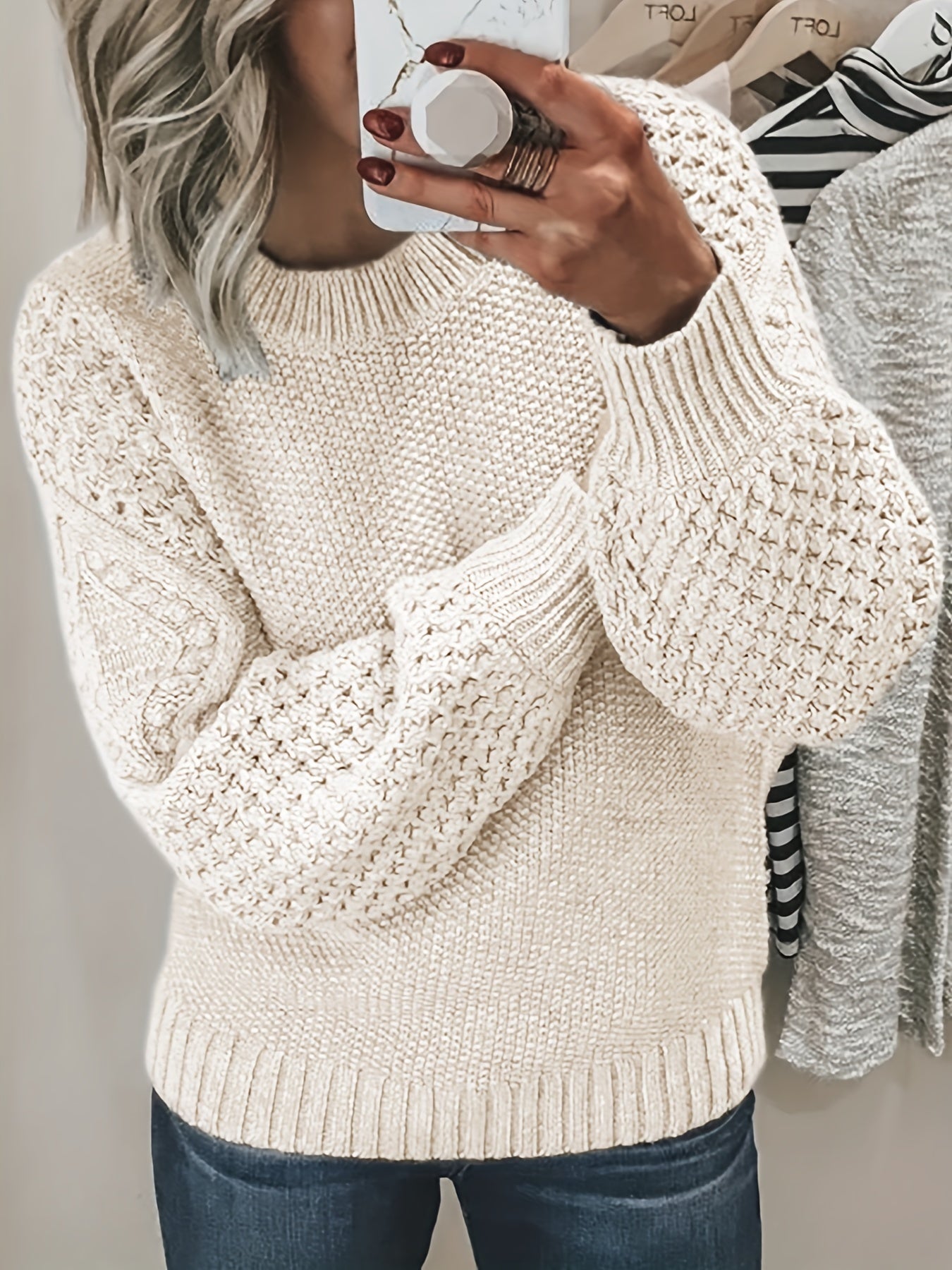 Cozy Womens Crew Neck Pullover Sweater - Soft Knit, Long Sleeve, Solid Color - Perfect for Fall & Winter Wardrobe - Fashionable and Warm Casual Style