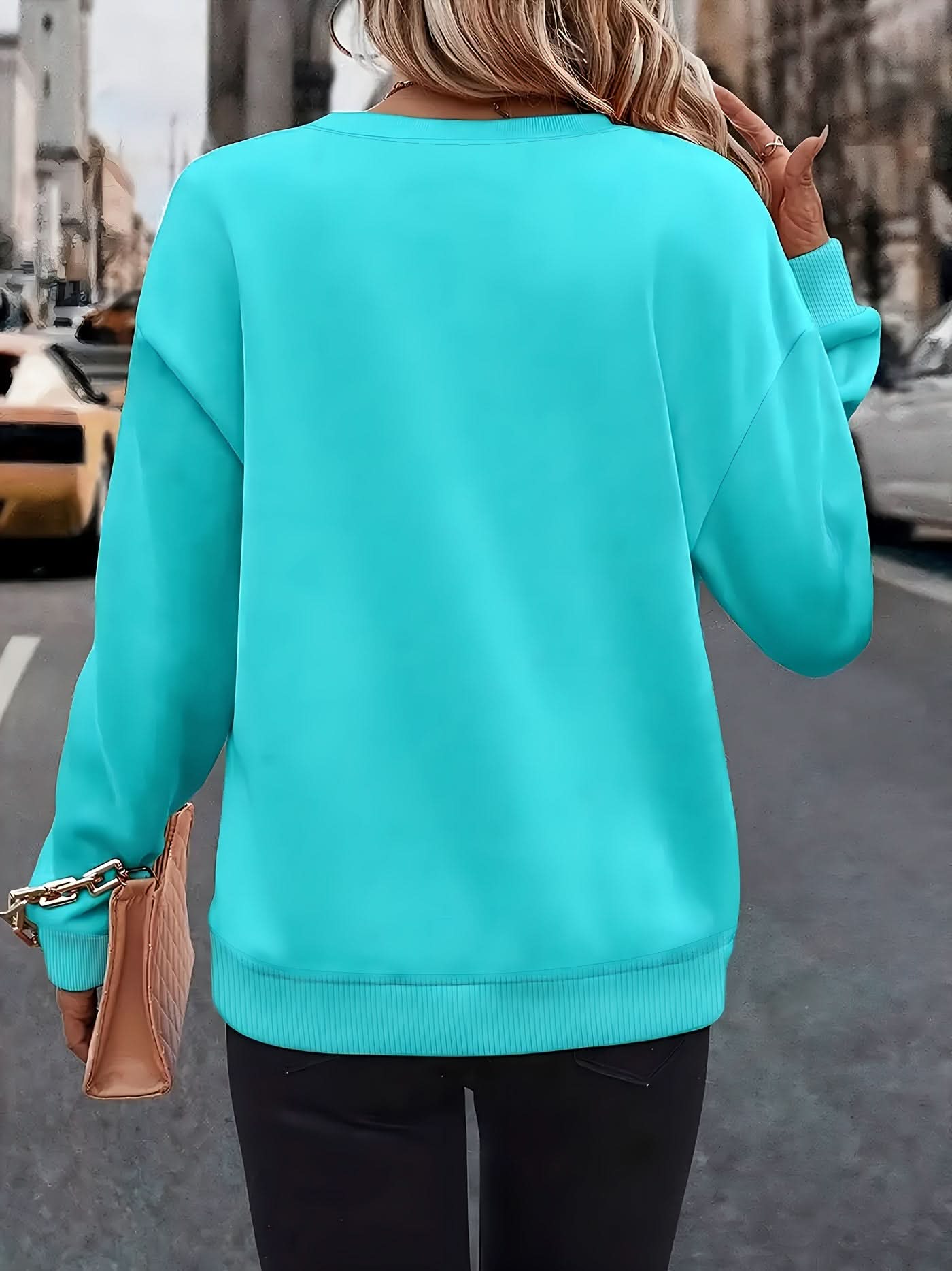 Women'S Long - Sleeve Round - Neck Fleece Sweatshirt with Heart - Shaped Creative Design - veyora