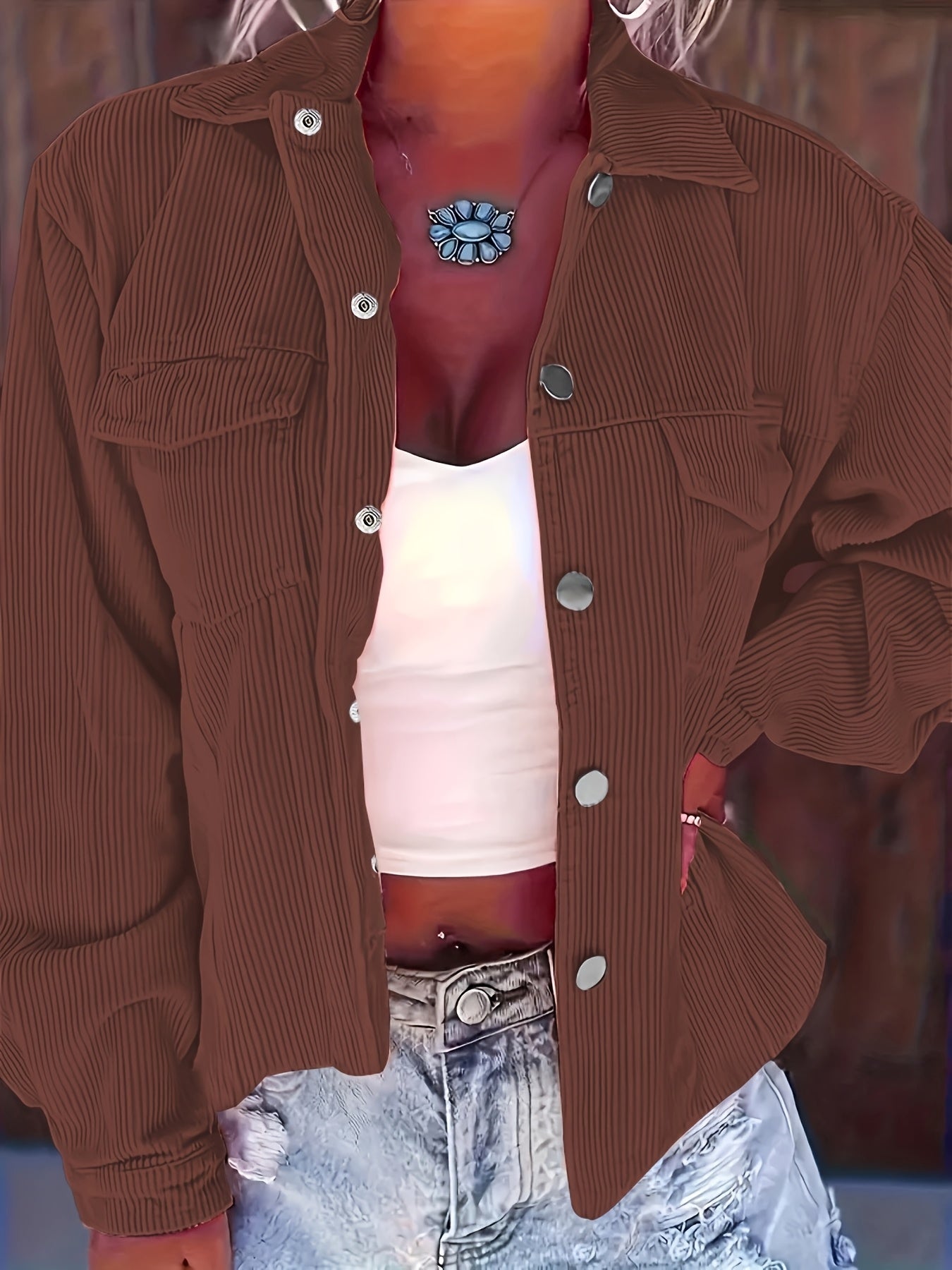 European and American Cross - border Autumn/winter New Women's Corduroy Ribbed Coat Jacket - veyora